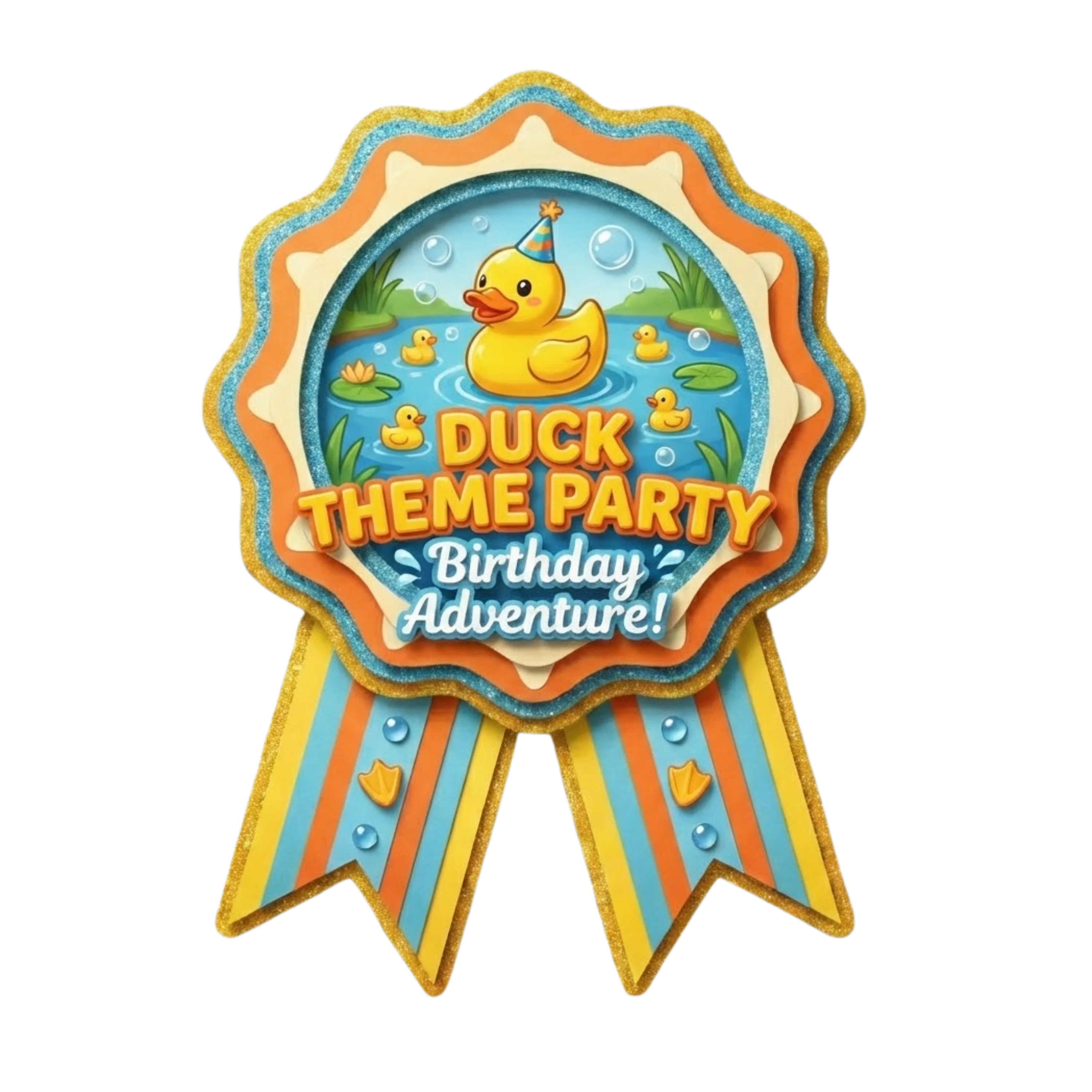 Duck Theme Theme Badges Birthday Party Supplies (Pack of 16) - 300 GSM Premium Cardstock Paper (3.7 x 3 Inch)