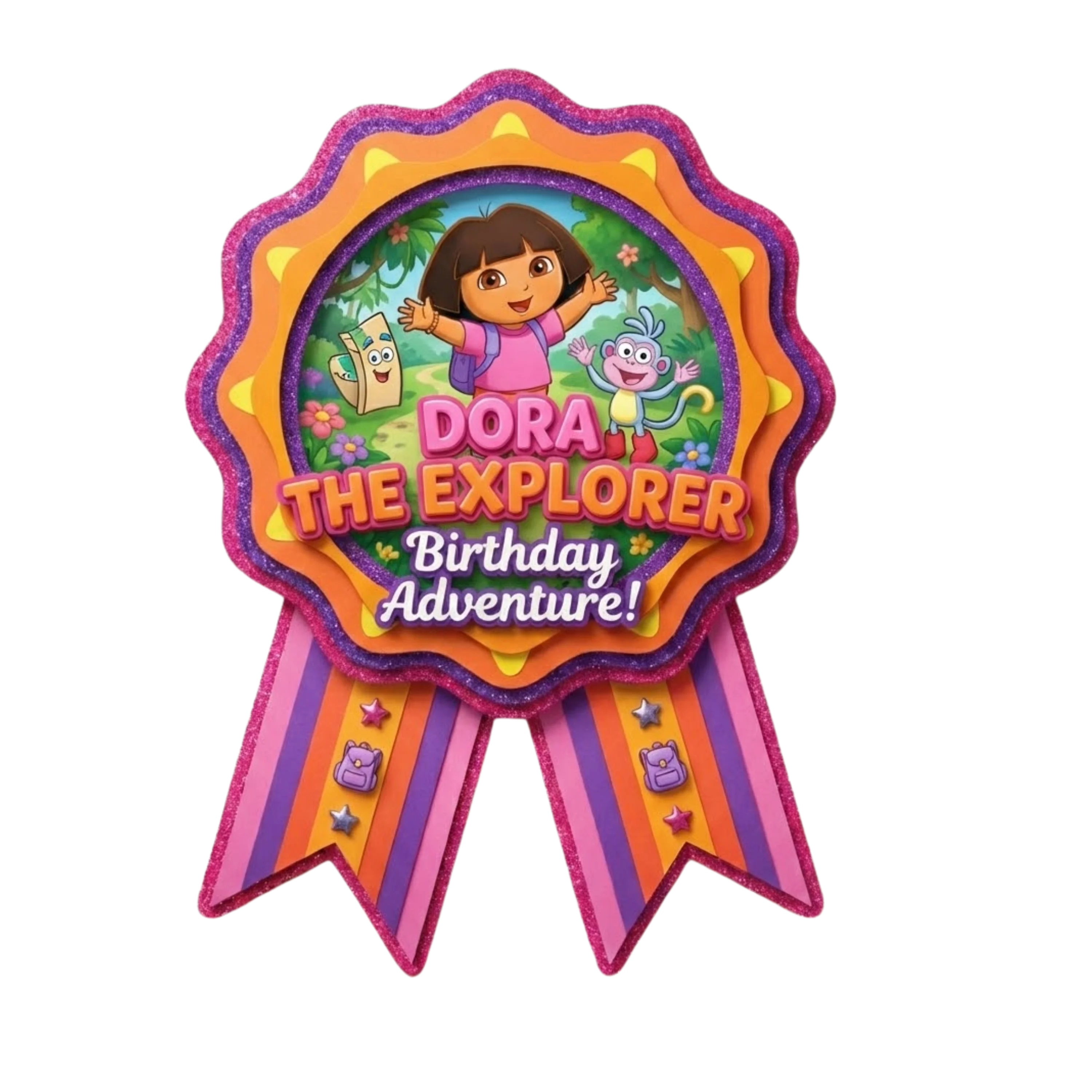 Dora The Explorer Theme Theme Badges Birthday Party Supplies (Pack of 16) - 300 GSM Premium Cardstock Paper (3.7 x 3 Inch) - Premium Handcrafted 300 GSM Theme Badges by Party Decor Mall India - View 1