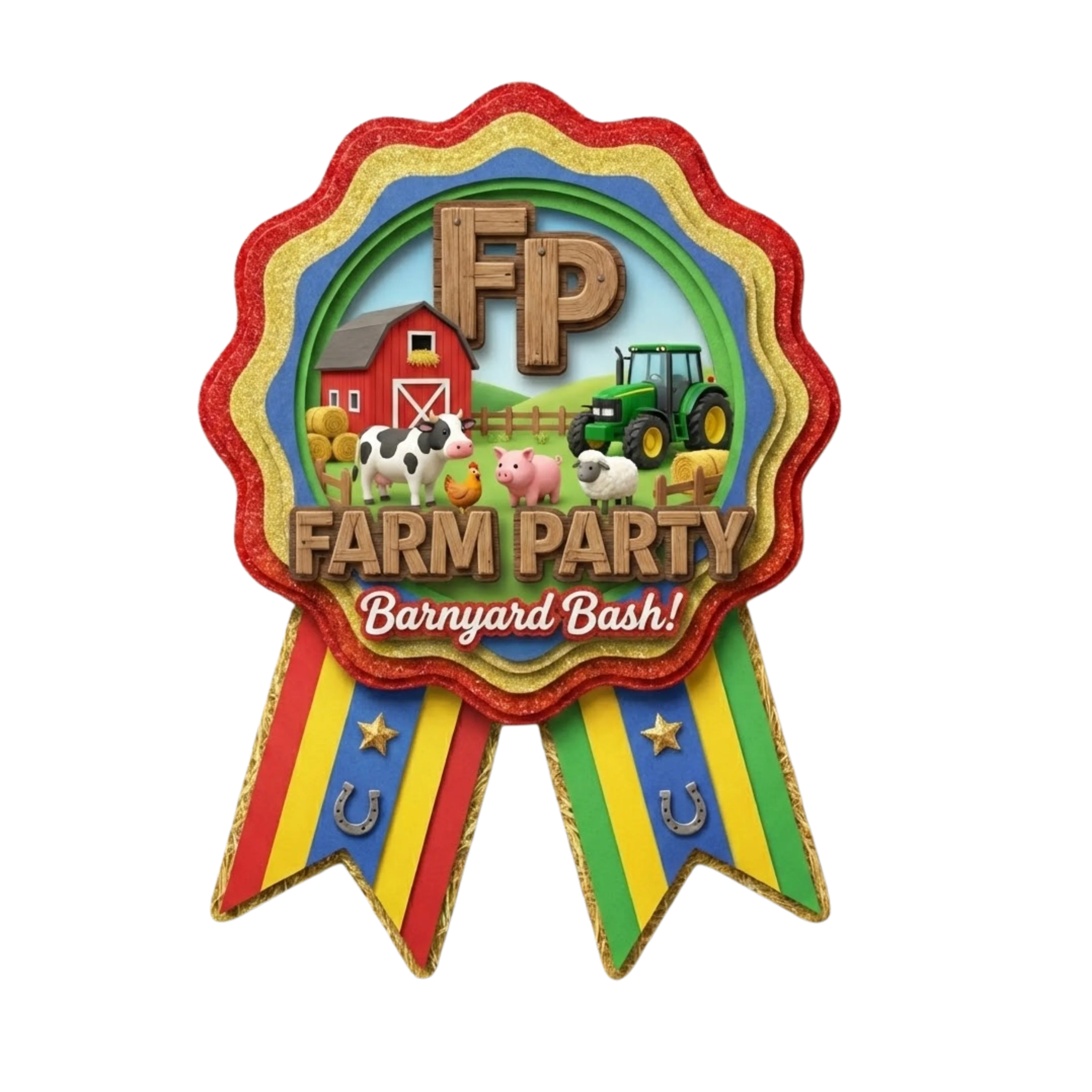 Farm Friends Theme Paper Badges For Kids Birthday Party Supplies (Pack Of 16) - 300 GSM Premium Cardstock with Pin (3.7 x 3 Inch) - Premium Handcrafted 300 GSM Theme Badges by Party Decor Mall India - View 1