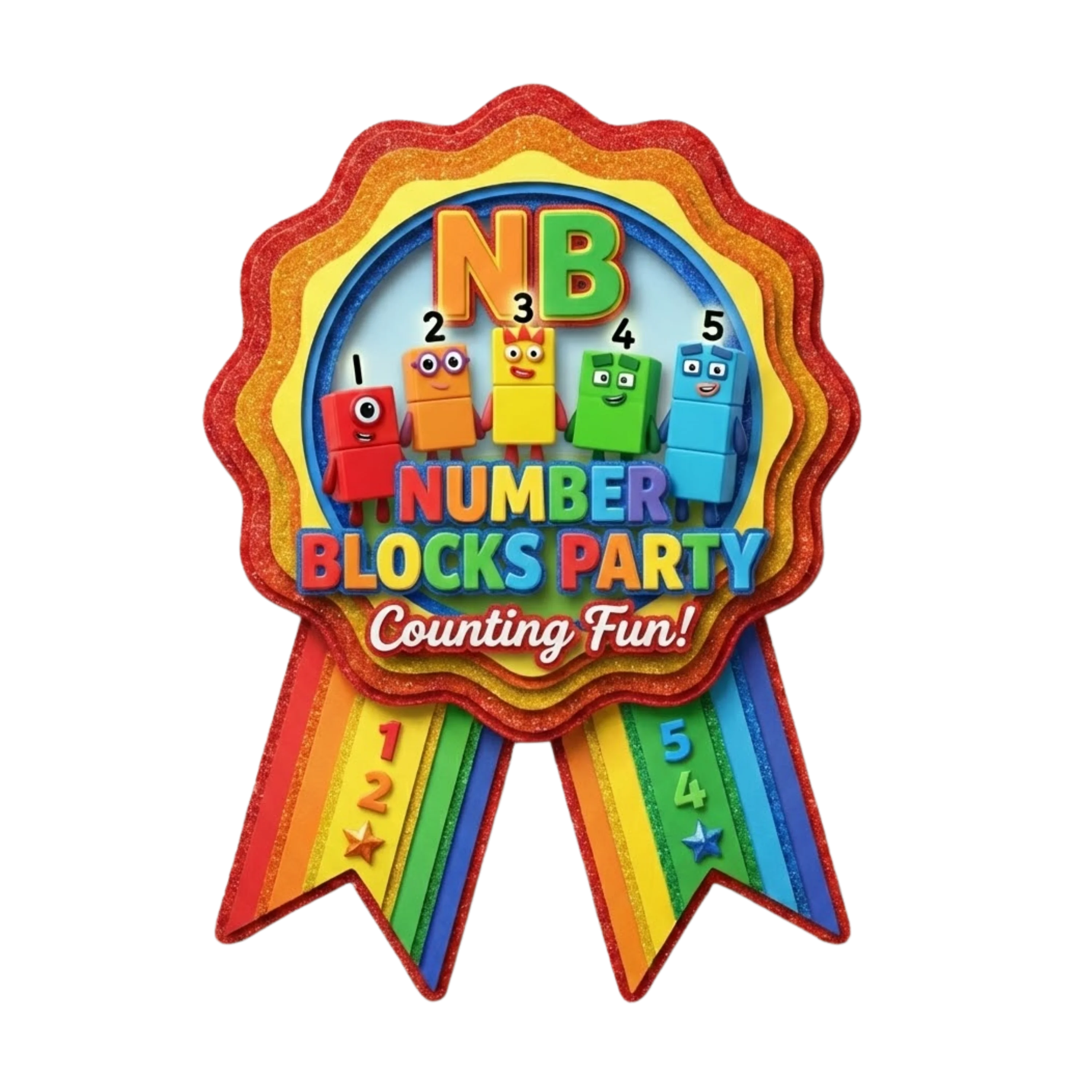 Numbers Theme Paper Badges For Kids Birthday Party Supplies (Pack Of 16) - 300 GSM Premium Cardstock with Pin (3.7 x 3 Inch)