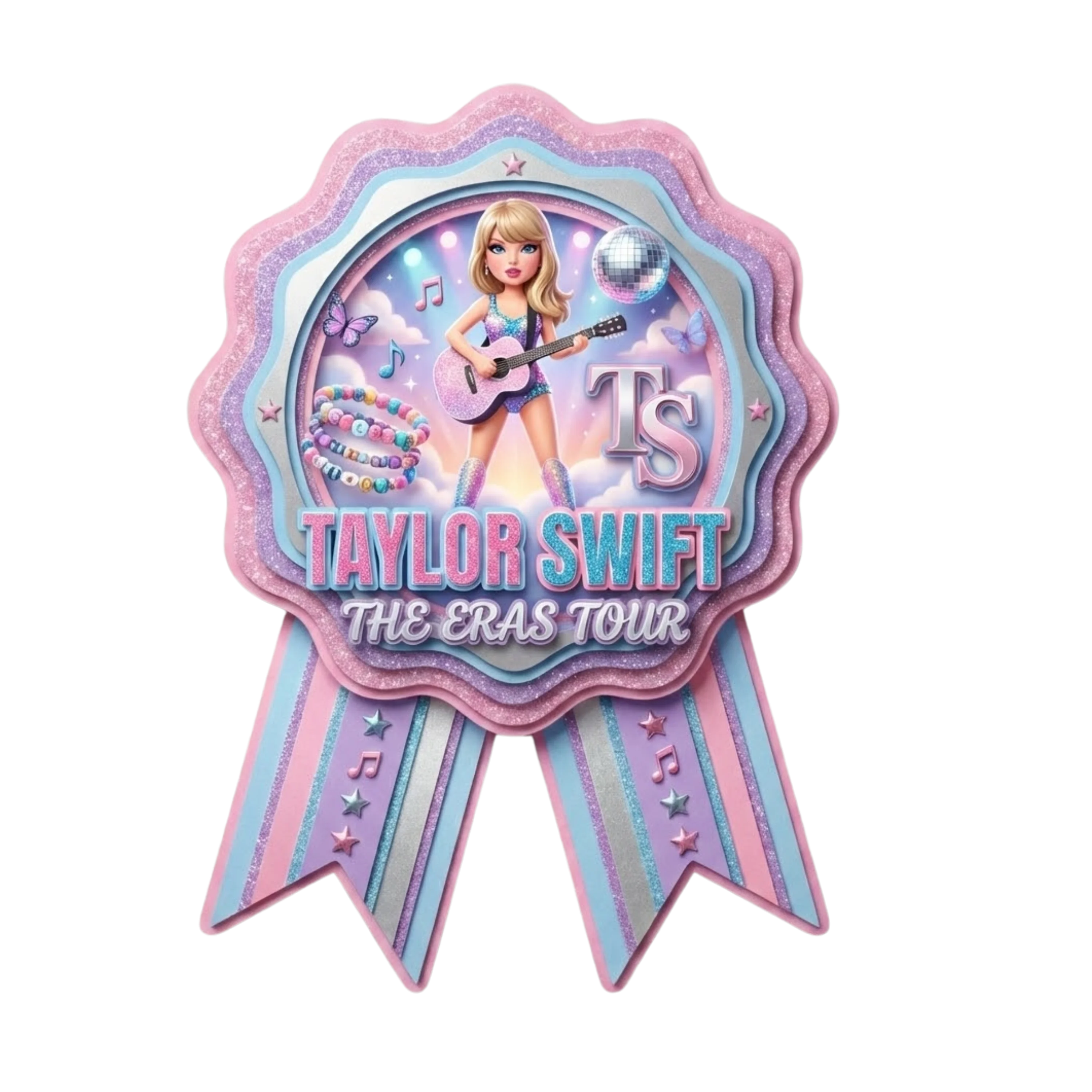 Taylor Swift Theme Paper Badges For Kids Birthday Party Supplies (Pack Of 16) - 300 GSM Premium Cardstock with Pin (3.7 x 3 Inch)
