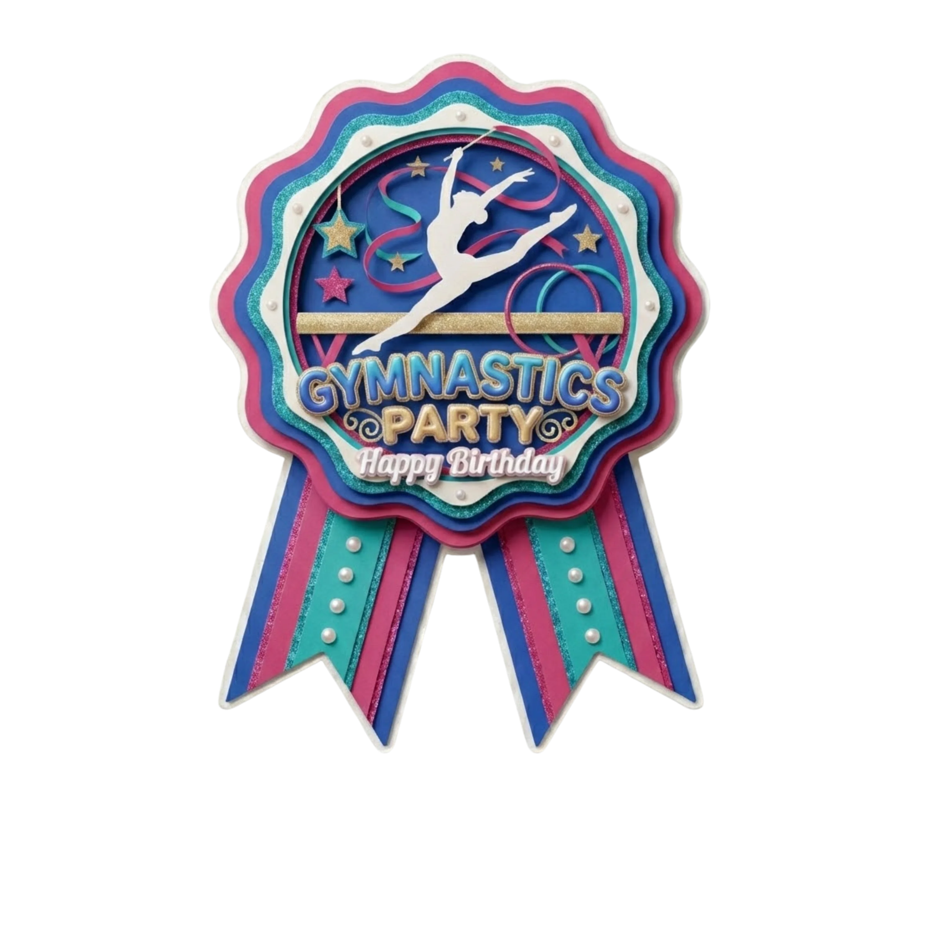 Gymnastics Theme Paper Badges For Kids Birthday Party Supplies (Pack Of 16) - 300 GSM Premium Cardstock with Pin (3.7 x 3 Inch)
