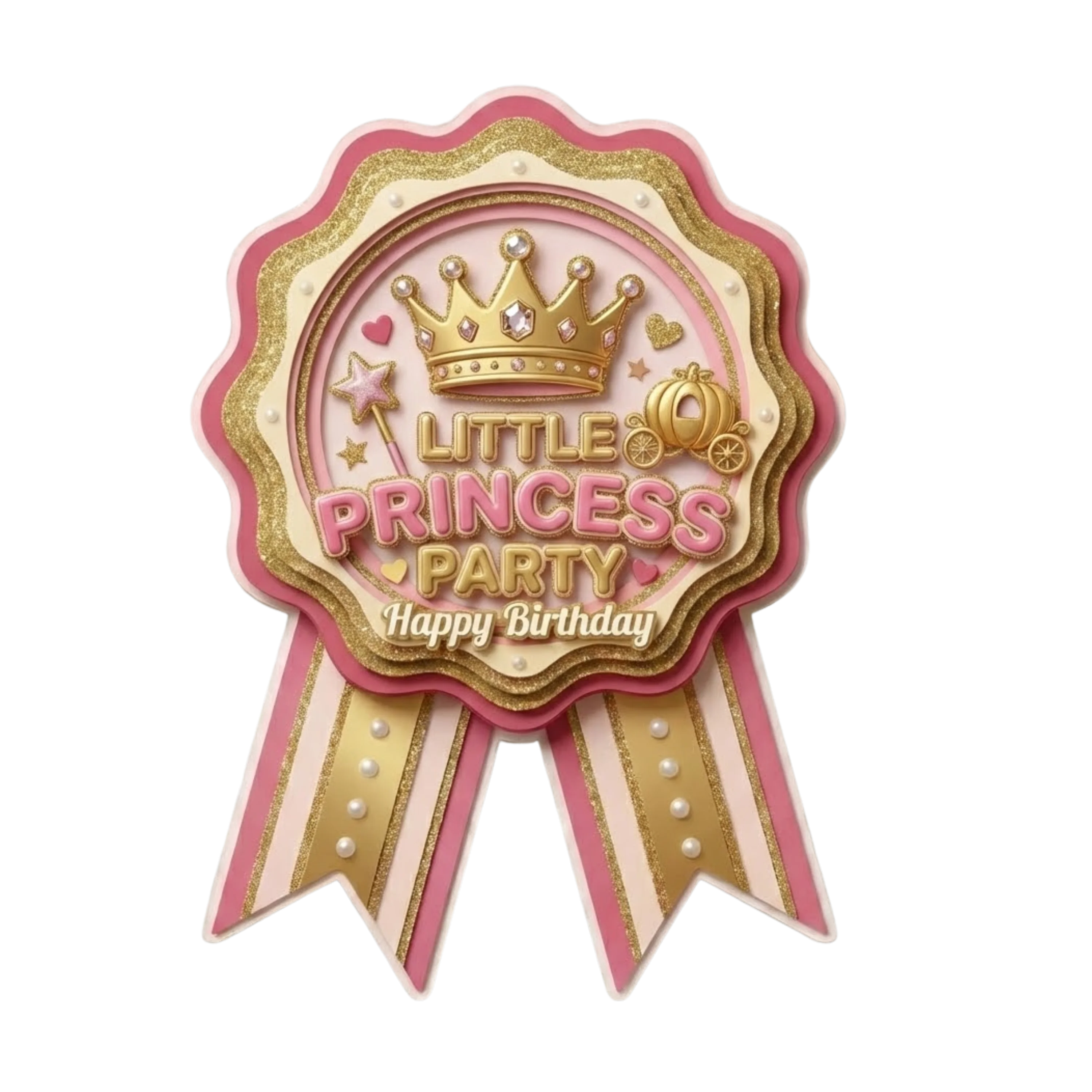 Little Princess Theme Paper Badges For Kids Birthday Party Supplies (Pack Of 16) - 300 GSM Premium Cardstock with Pin (3.7 x 3 Inch)