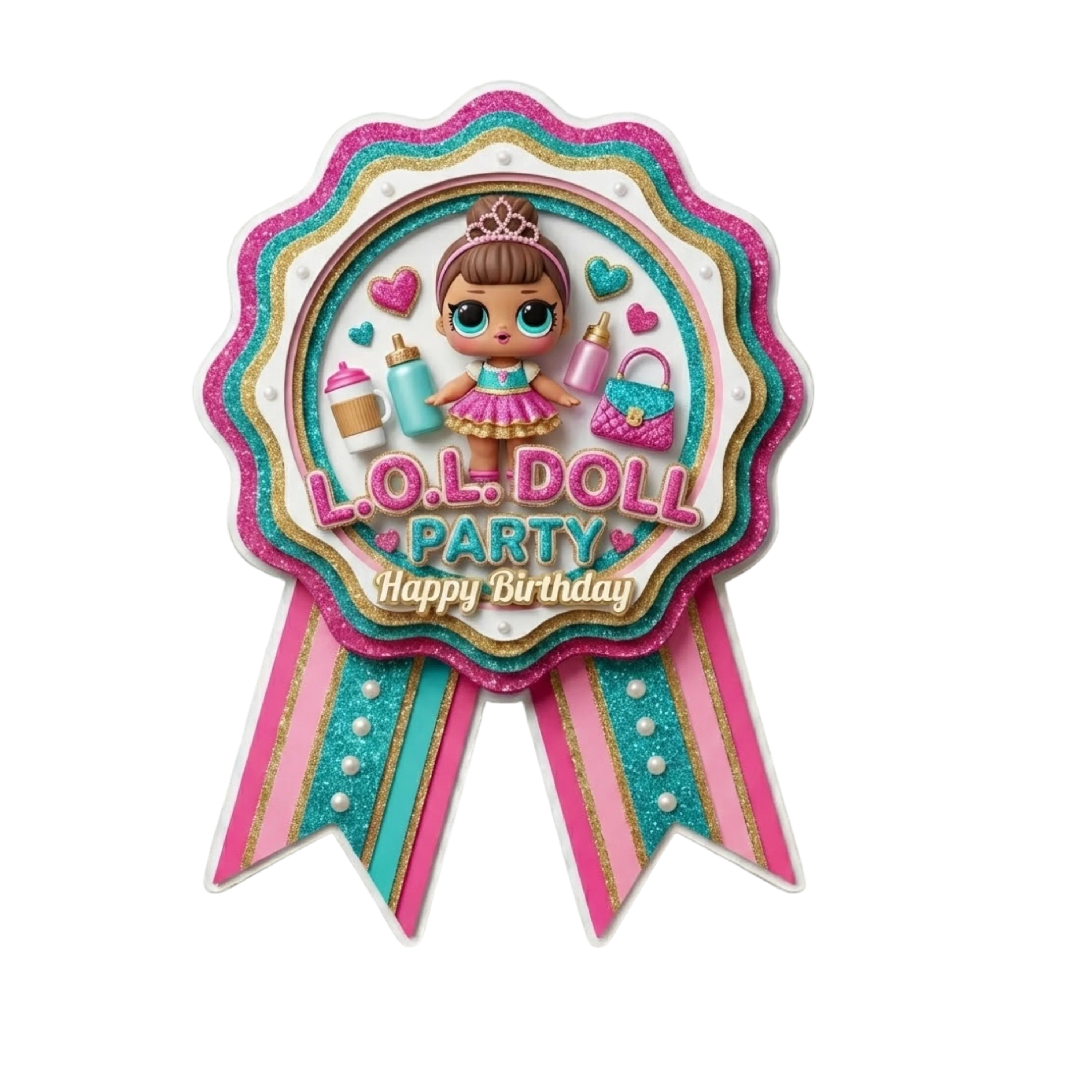 LOL Surprise Theme Paper Badges For Kids Birthday Party Supplies (Pack Of 16) - 300 GSM Premium Cardstock with Pin (3.7 x 3 Inch)