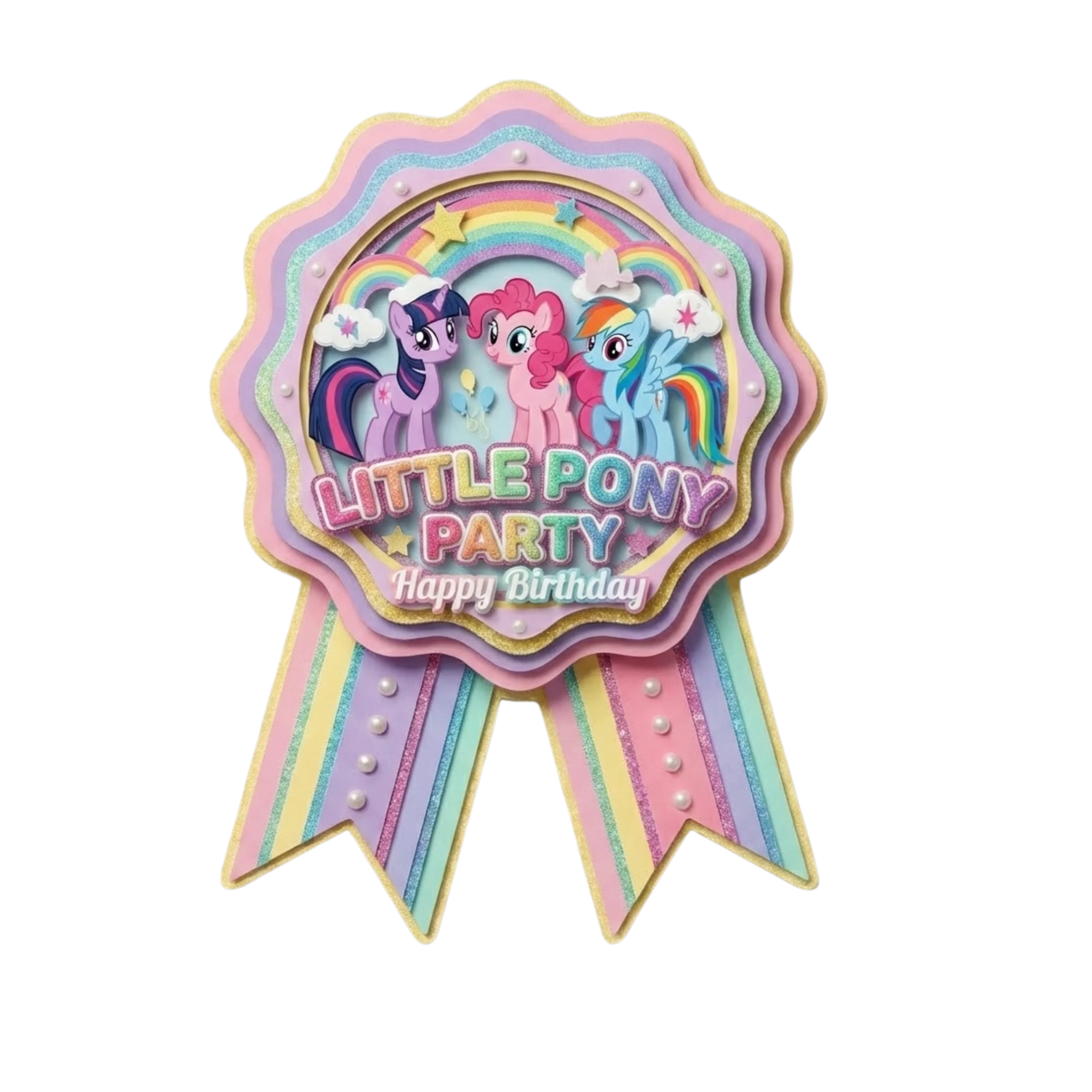 My Little Pony Theme Paper Badges For Kids Birthday Party Supplies (Pack Of 16) - 300 GSM Premium Cardstock with Pin (3.7 x 3 Inch)
