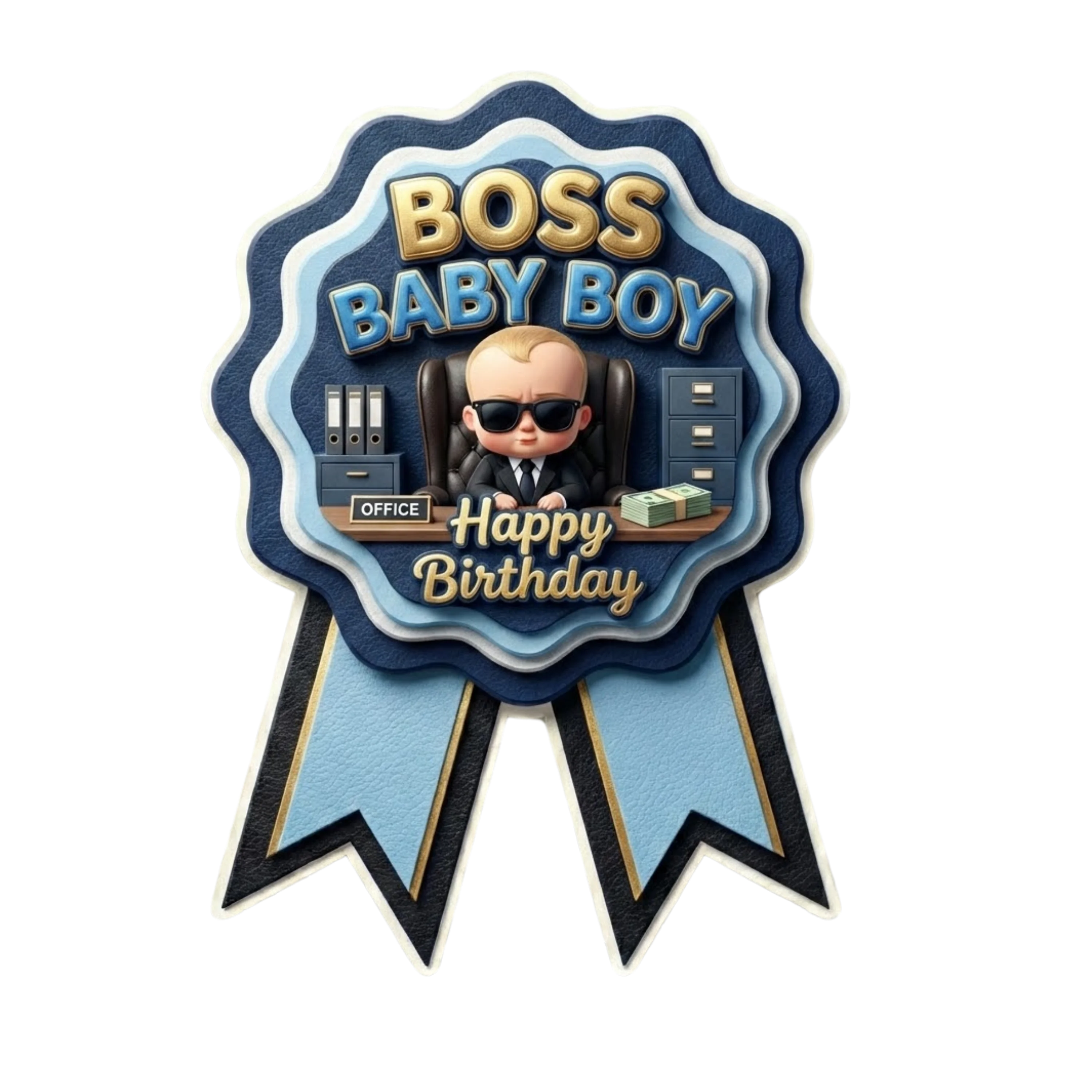 Boss Baby Theme Paper Badges For Kids Birthday Party Supplies (Pack Of 16) - 300 GSM Premium Cardstock with Pin (3.7 x 3 Inch)