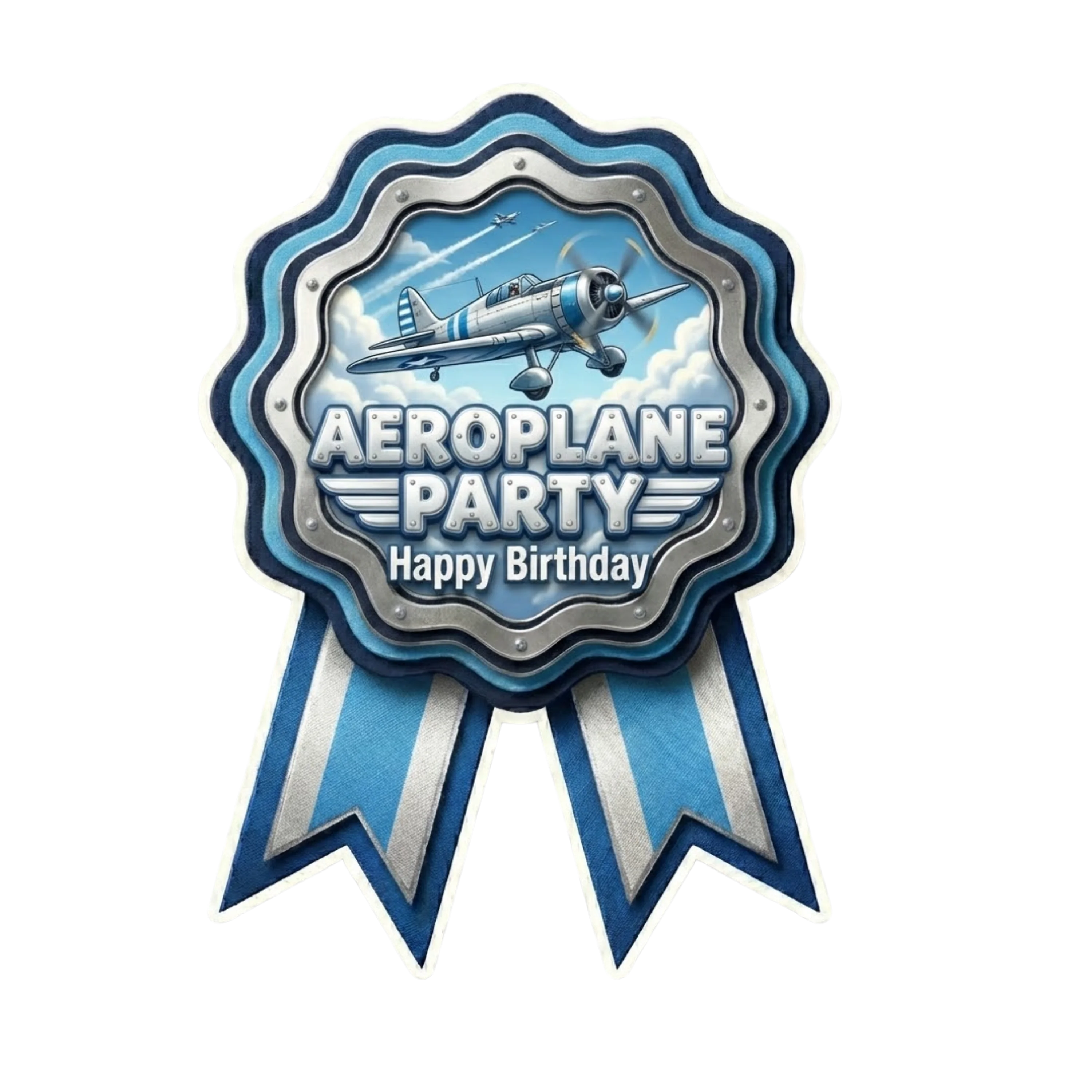 Aeroplane Theme Paper Badges For Kids Birthday Party Supplies (Pack Of 16) - 300 GSM Premium Cardstock with Pin (3.7 x 3 Inch)