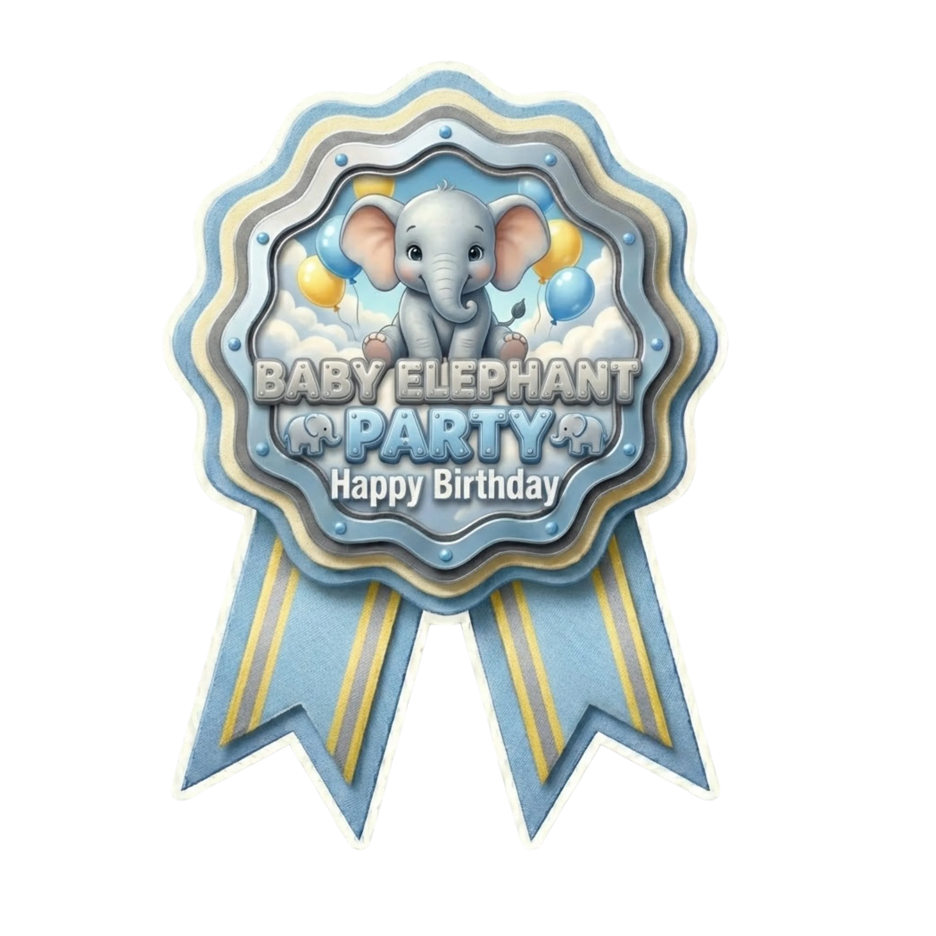 Baby Elephant Boy Theme Paper Badges For Kids Birthday Party Supplies (Pack Of 16) - 300 GSM Premium Cardstock with Pin (3.7 x 3 Inch)