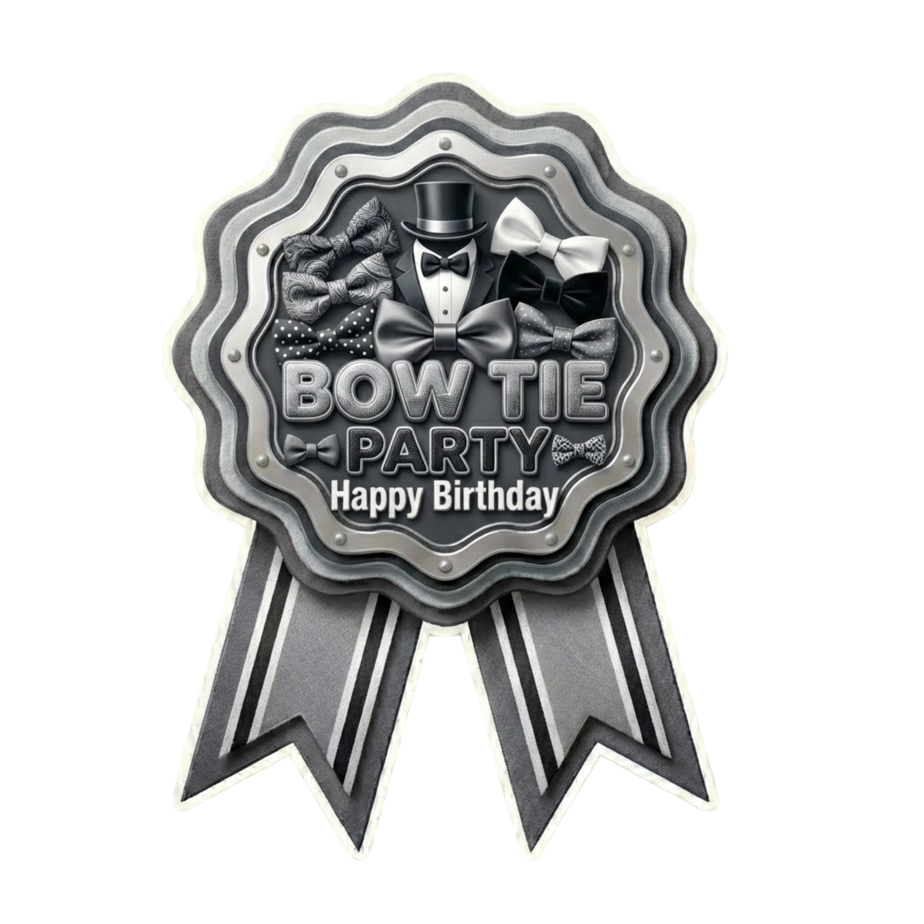 Bow Tie Theme Paper Badges For Kids Birthday Party Supplies (Pack Of 16) - 300 GSM Premium Cardstock with Pin (3.7 x 3 Inch)