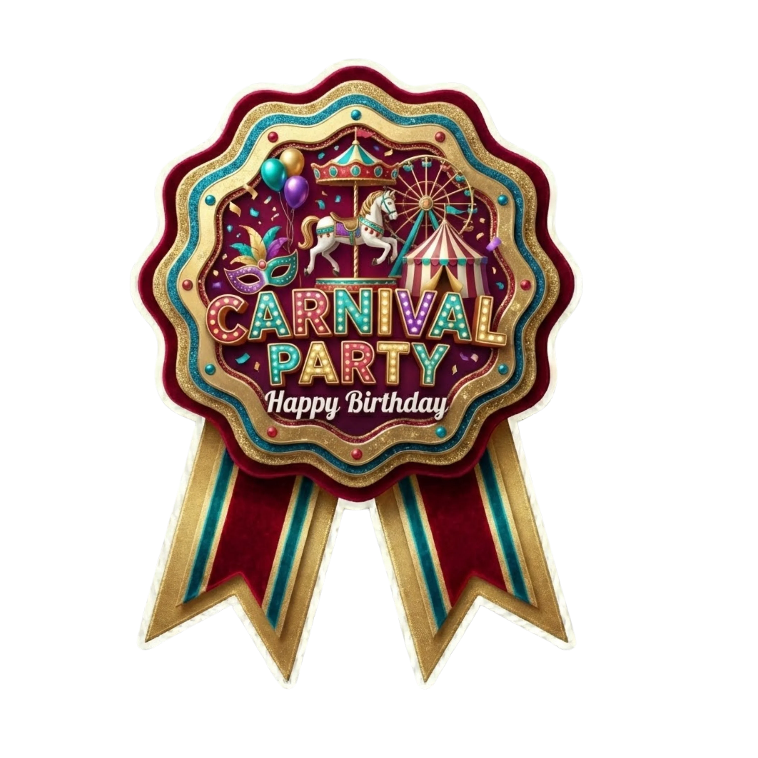 Carnival Theme Paper Badges For Kids Birthday Party Supplies (Pack Of 16) - 300 GSM Premium Cardstock with Pin (3.7 x 3 Inch)