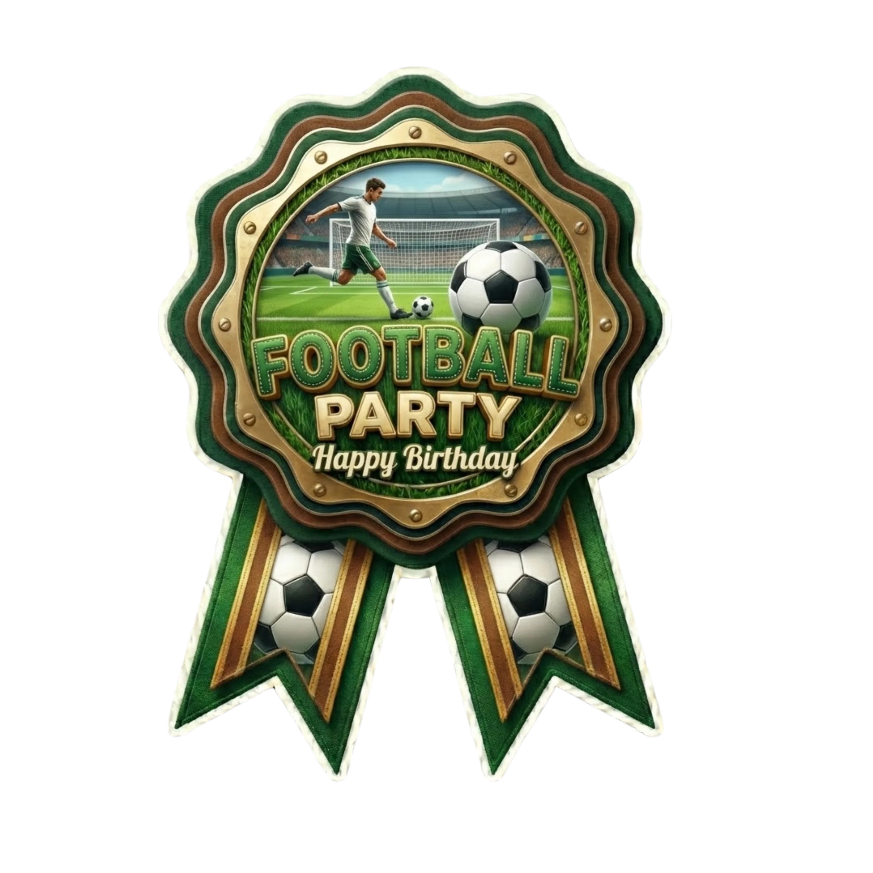 Football Theme Paper Badges For Kids Birthday Party Supplies (Pack Of 16) - 300 GSM Premium Cardstock with Pin (3.7 x 3 Inch)