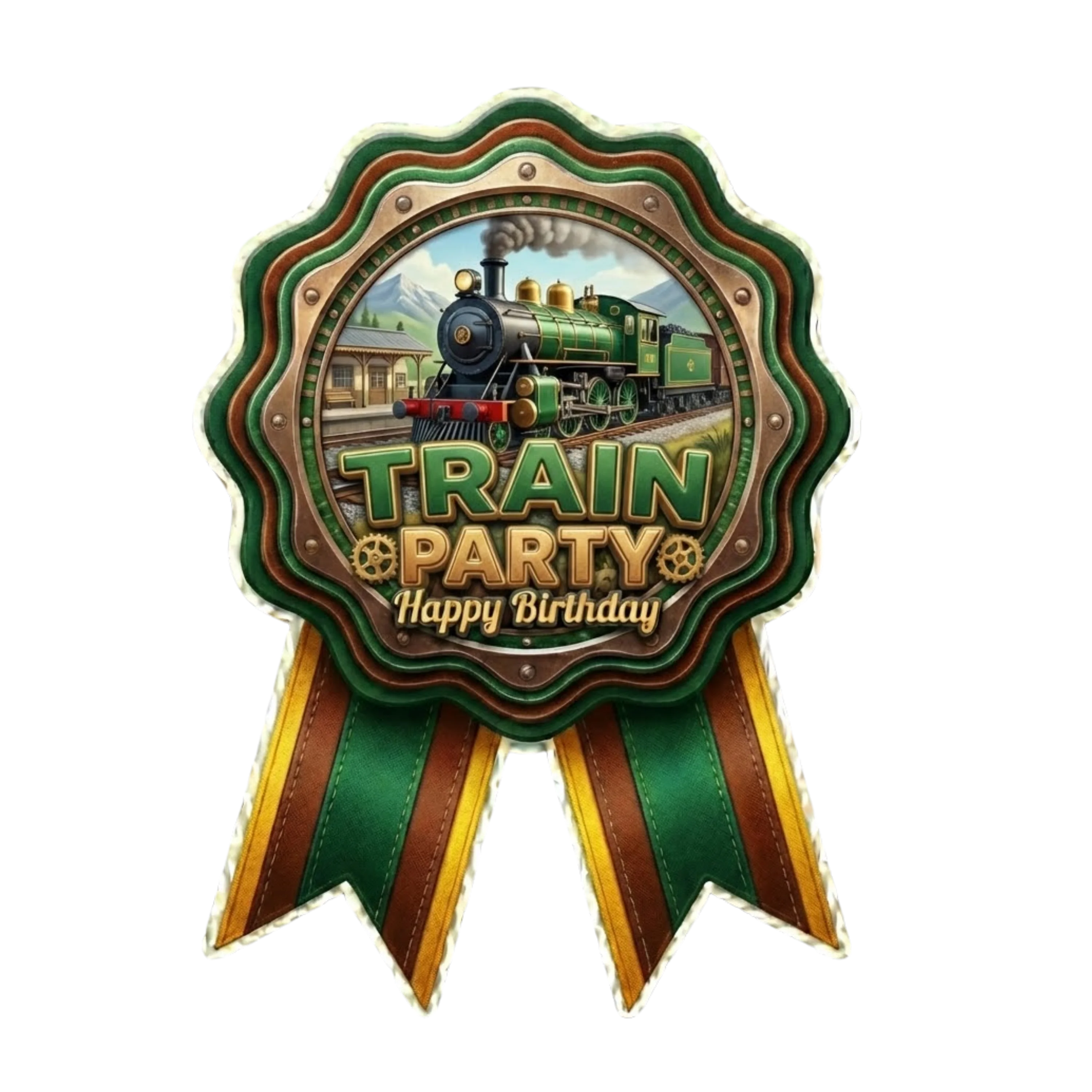 Train Theme Paper Badges For Kids Birthday Party Supplies (Pack Of 16) - 300 GSM Premium Cardstock with Pin (3.7 x 3 Inch)