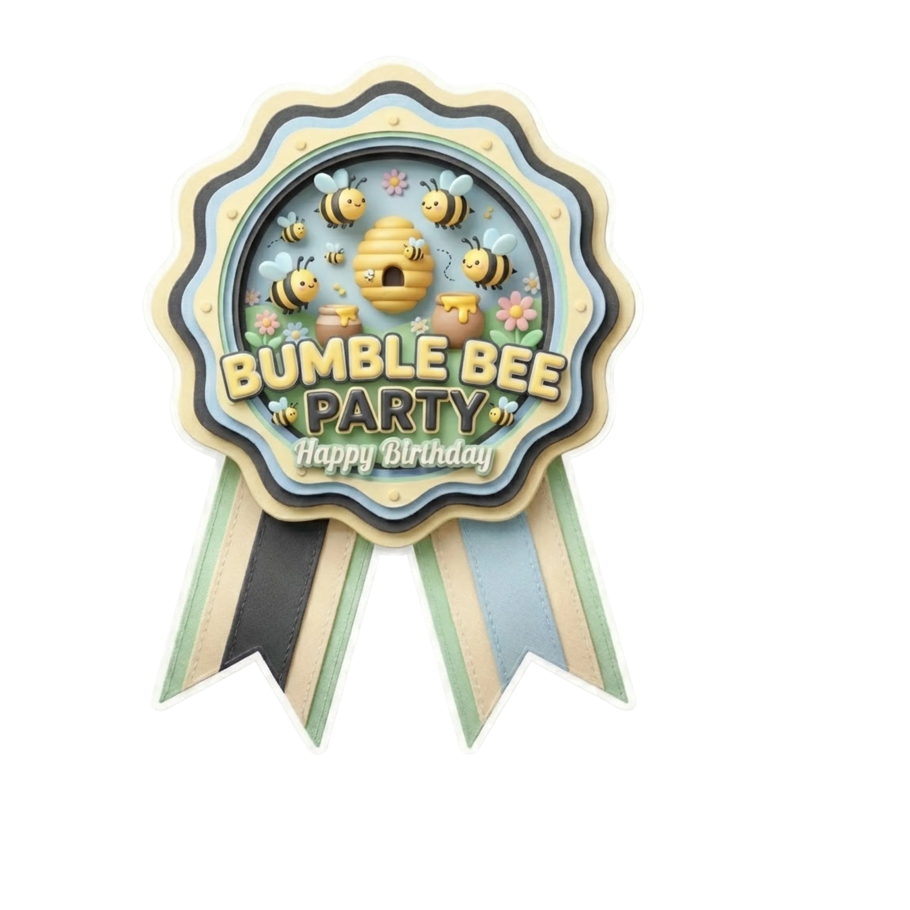 Bumble Bee Theme Paper Badges For Kids Birthday Party Supplies (Pack Of 16) - 300 GSM Premium Cardstock with Pin (3.7 x 3 Inch)