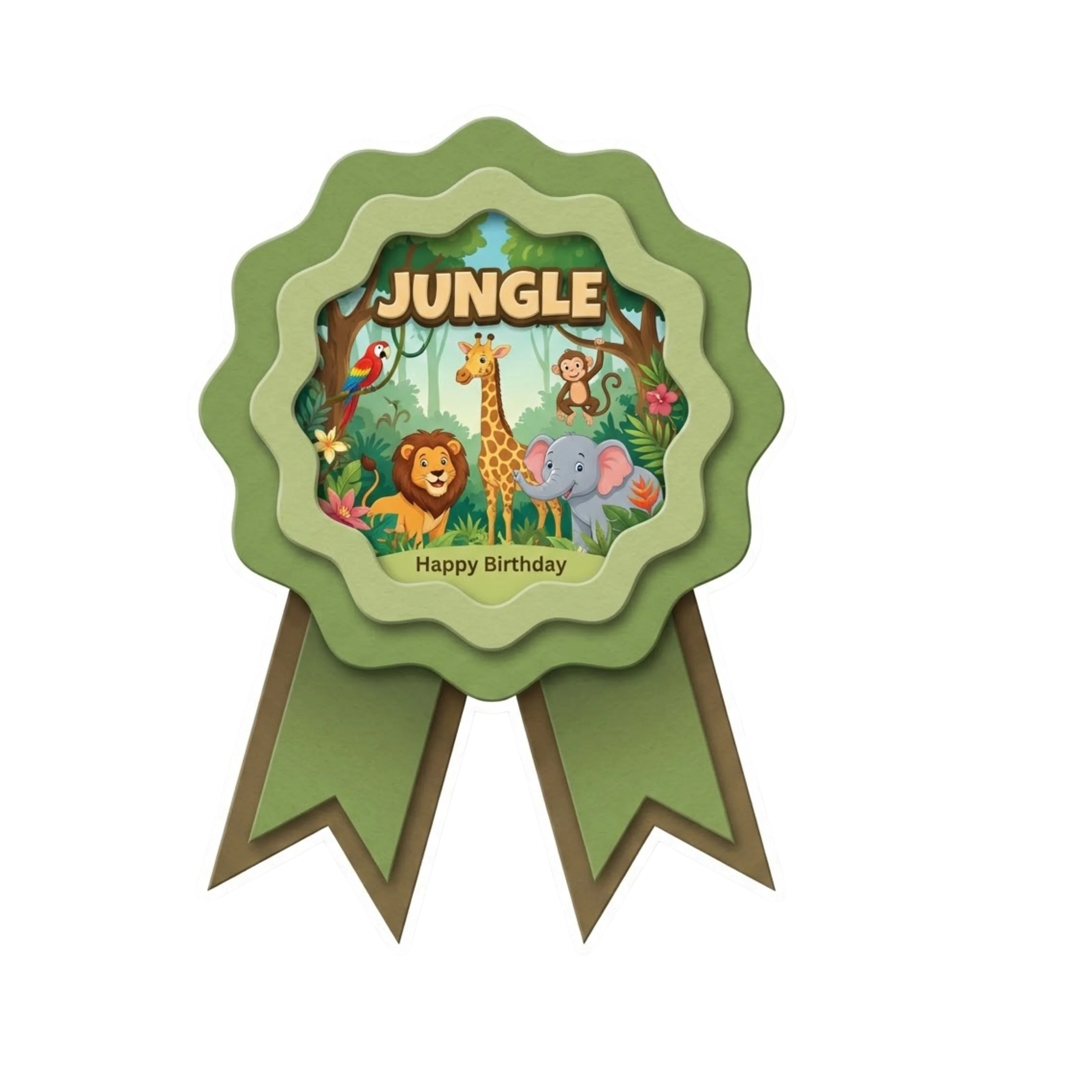 Jungle Theme Paper Badges For Kids Birthday Party Supplies (Pack Of 16) - 300 GSM Premium Cardstock with Pin (3.7 x 3 Inch)