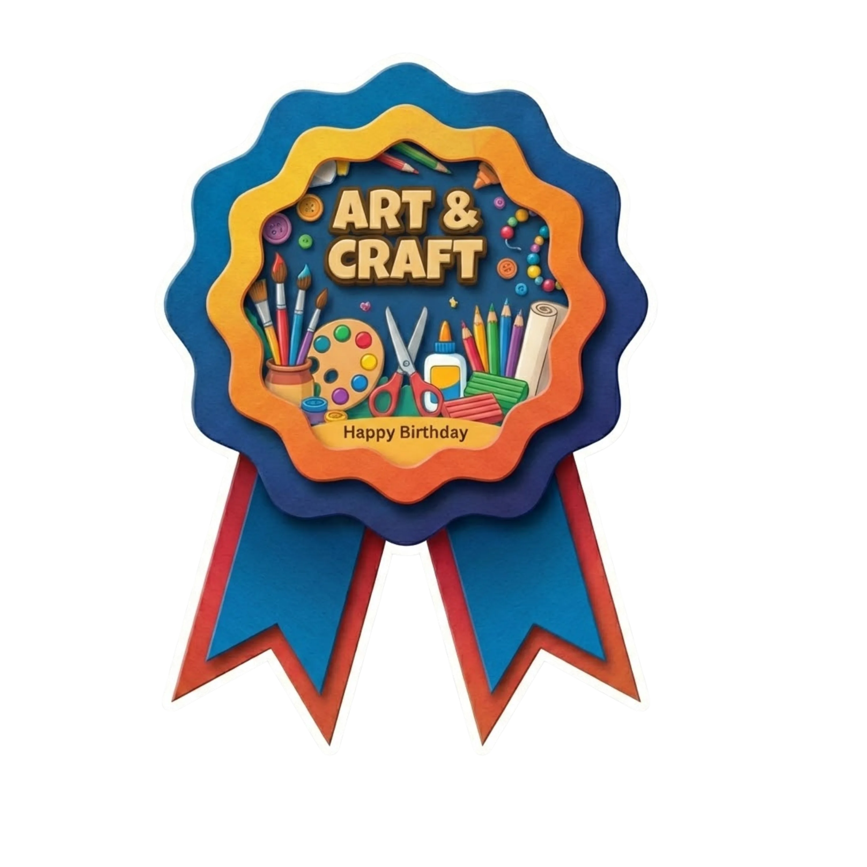 Art & Craft Theme Paper Badges For Kids Birthday Party Supplies (Pack Of 16) - 300 GSM Premium Cardstock with Pin (3.7 x 3 Inch)