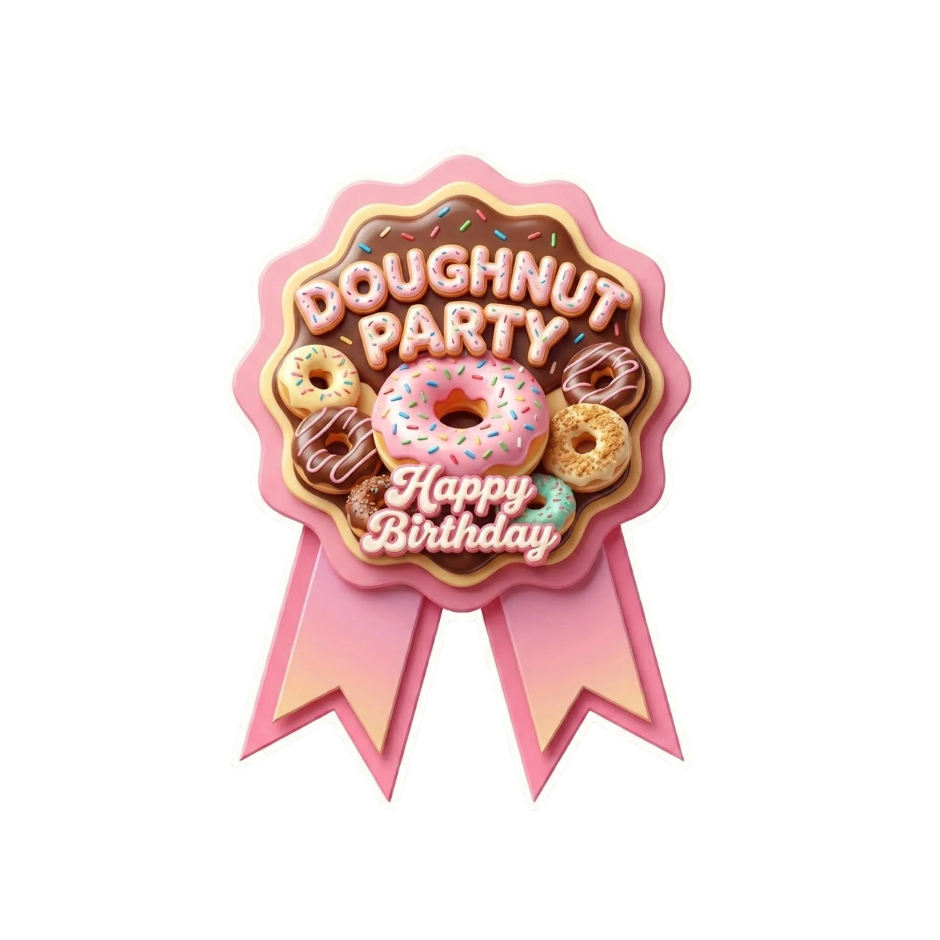 Doughnut Theme Paper Badges For Kids Birthday Party Supplies (Pack Of 16) - 300 GSM Premium Cardstock with Pin (3.7 x 3 Inch)