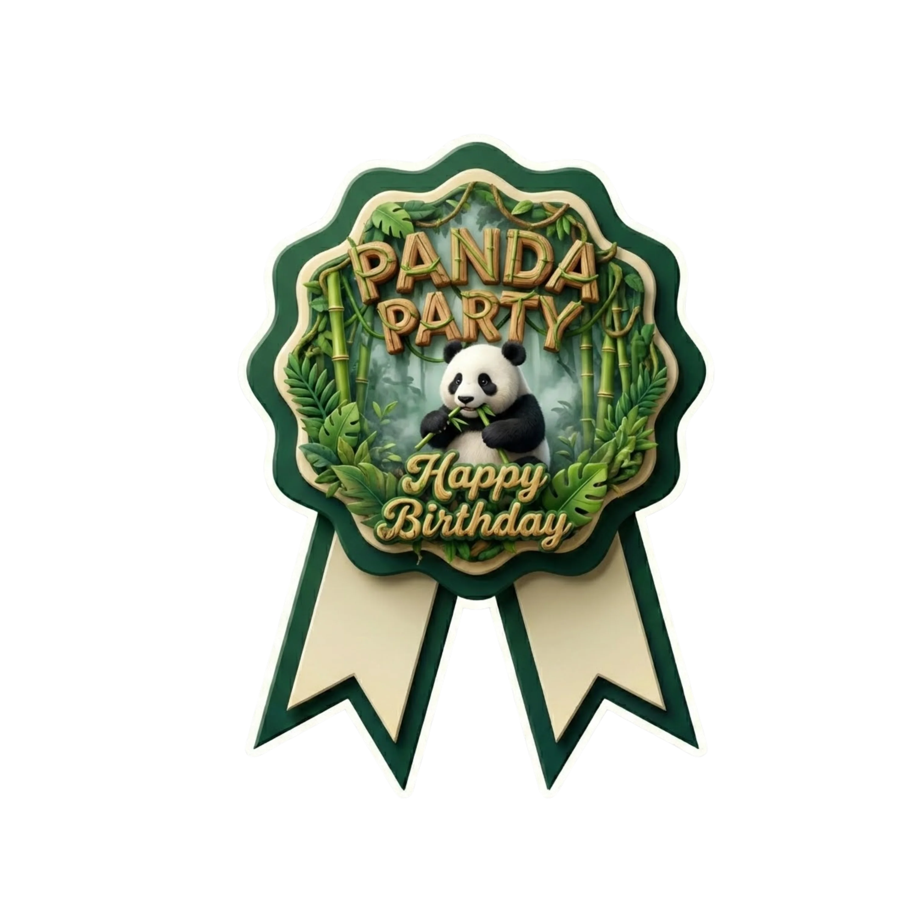 Panda Theme Paper Badges For Kids Birthday Party Supplies (Pack Of 16) - 300 GSM Premium Cardstock with Pin (3.7 x 3 Inch)