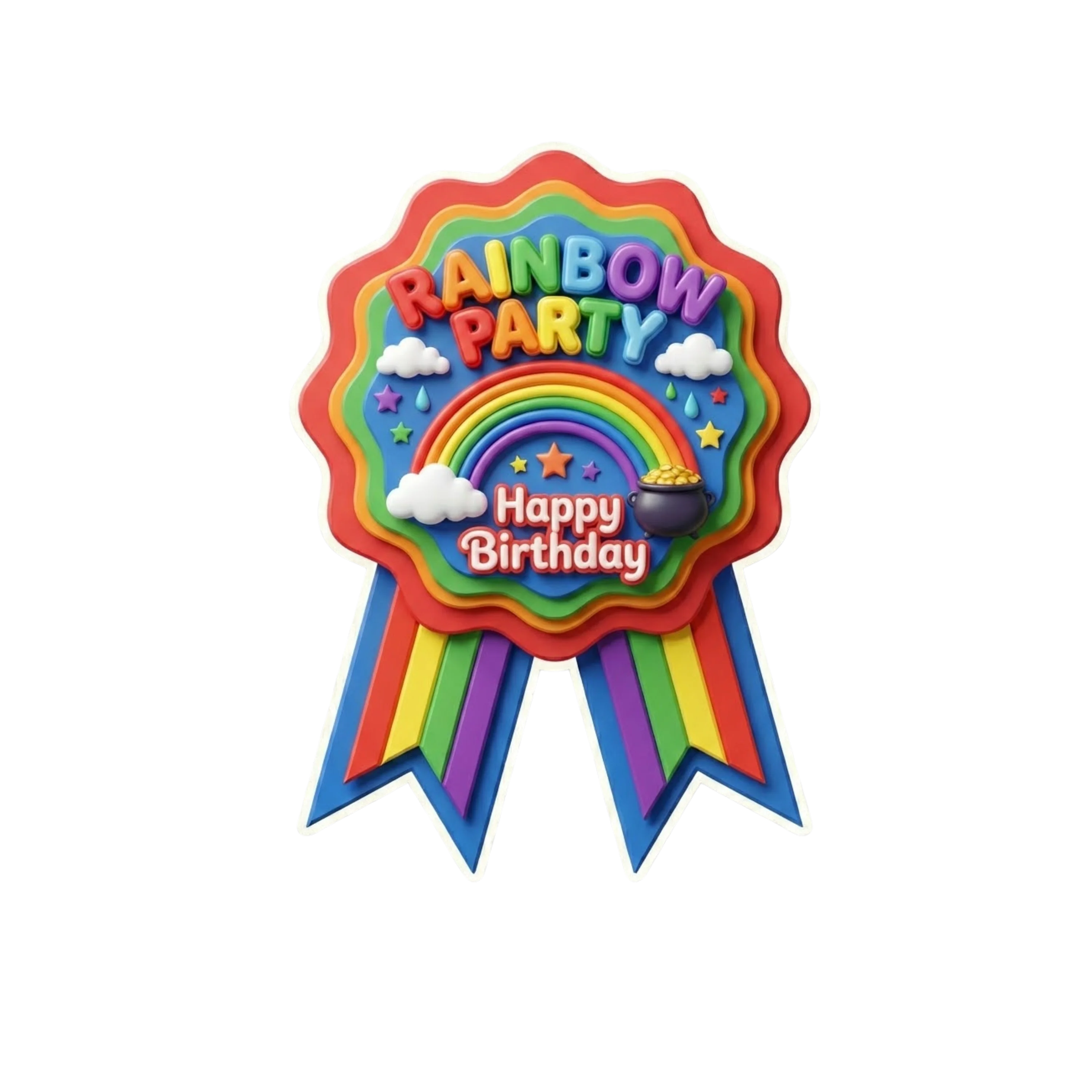 Rainbow Theme Paper Badges For Kids Birthday Party Supplies (Pack Of 16) - 300 GSM Premium Cardstock with Pin (3.7 x 3 Inch)