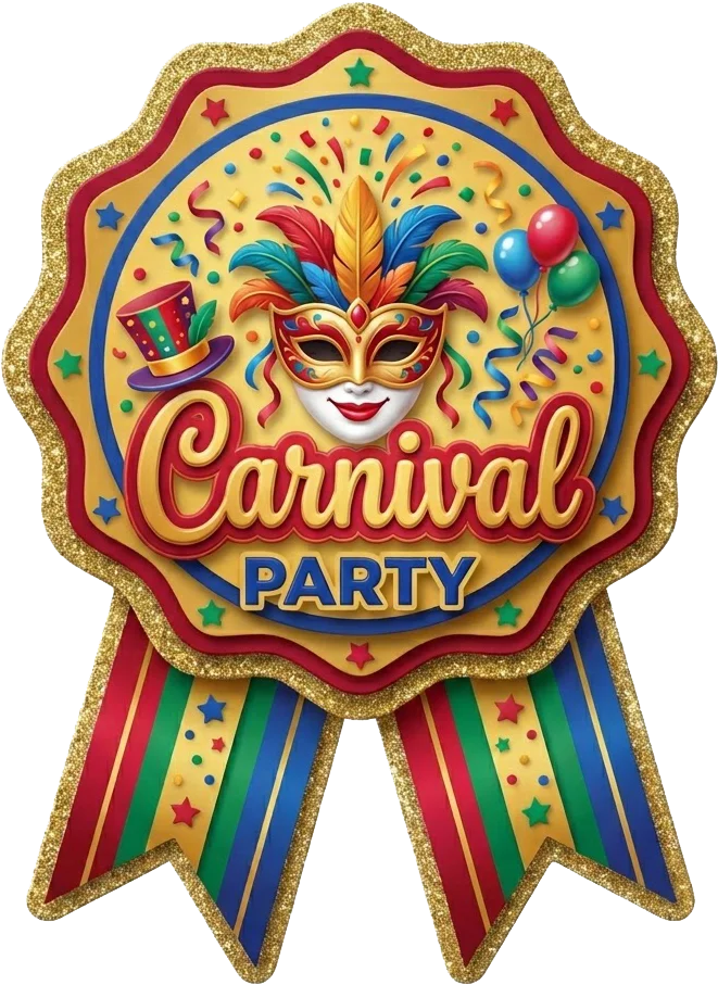Carnival Theme Paper Badges For Kids Birthday Party Supplies (Pack Of 16) - 300 GSM Premium Cardstock with Pin (3.7 x 3 Inch)