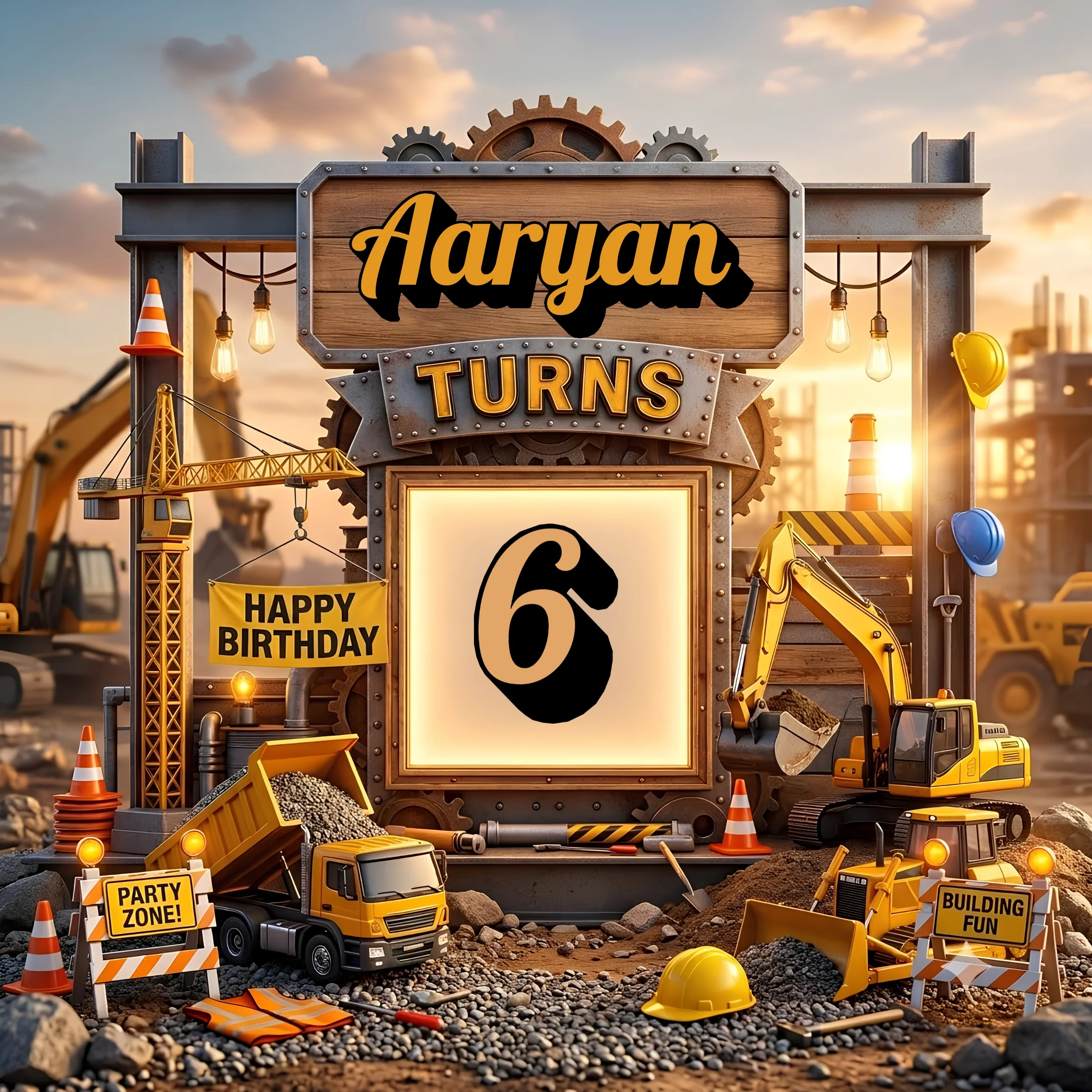 Construction Theme Backdrops (6 x 6 Feet) - Premium Heavy-Duty Flex Vinyl with 4 Corner Metal Eyelets