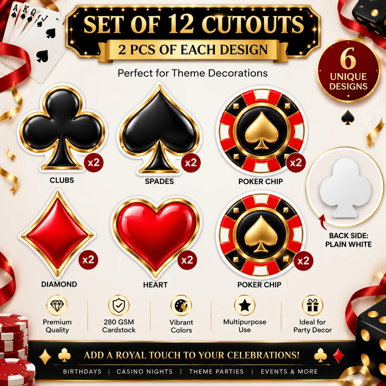 Card Party Theme Cutouts Diwali Party Supplies (Pack of 12) - 300 GSM Premium Cardstock Paper (6 Inch)
