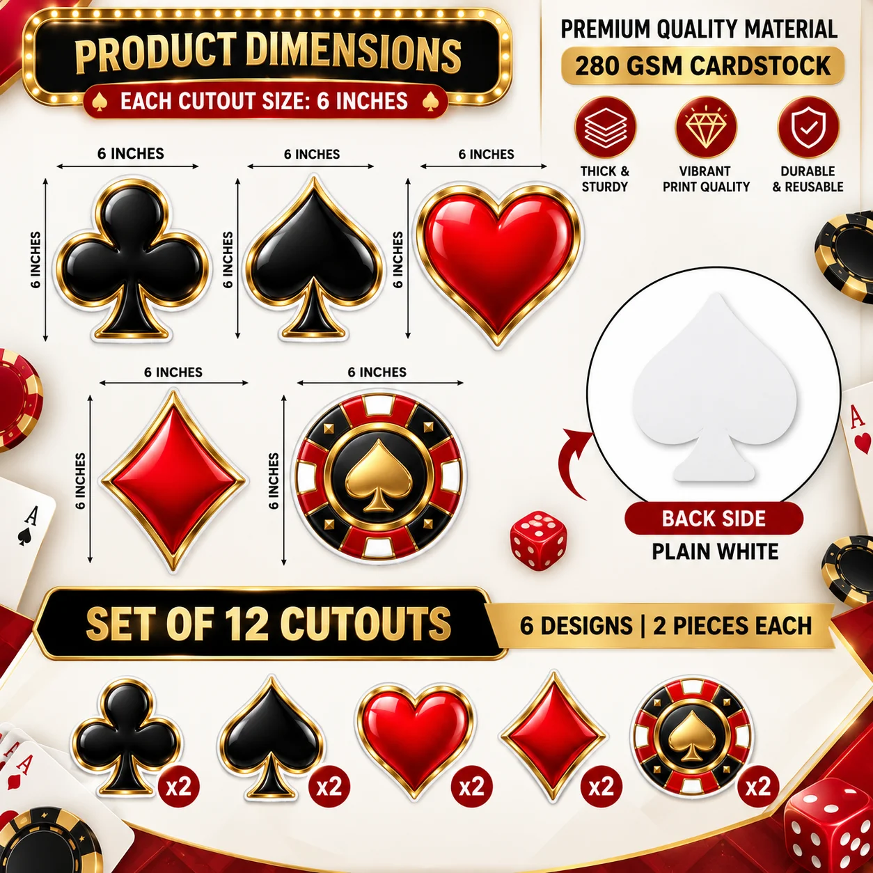 Card Party Theme Cutouts Diwali Party Supplies (Pack of 12) - 300 GSM Premium Cardstock Paper (6 Inch) - Premium Party Decor Supply by Party Decor Mall - View 2