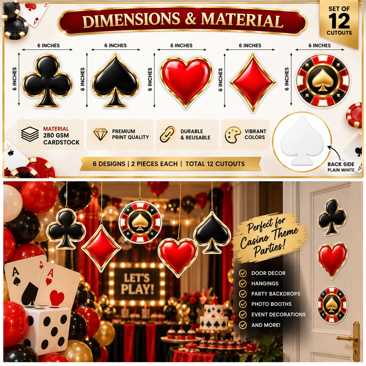 Card Party Theme Cutouts Diwali Party Supplies (Pack of 12) - 300 GSM Premium Cardstock Paper (6 Inch) - Premium Party Decor Supply by Party Decor Mall - View 3