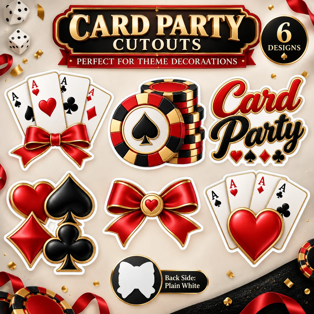 Card Party Theme Cutouts Birthday Party Supplies (Pack of 12) - 300 GSM Premium Cardstock Paper (Standard Size)