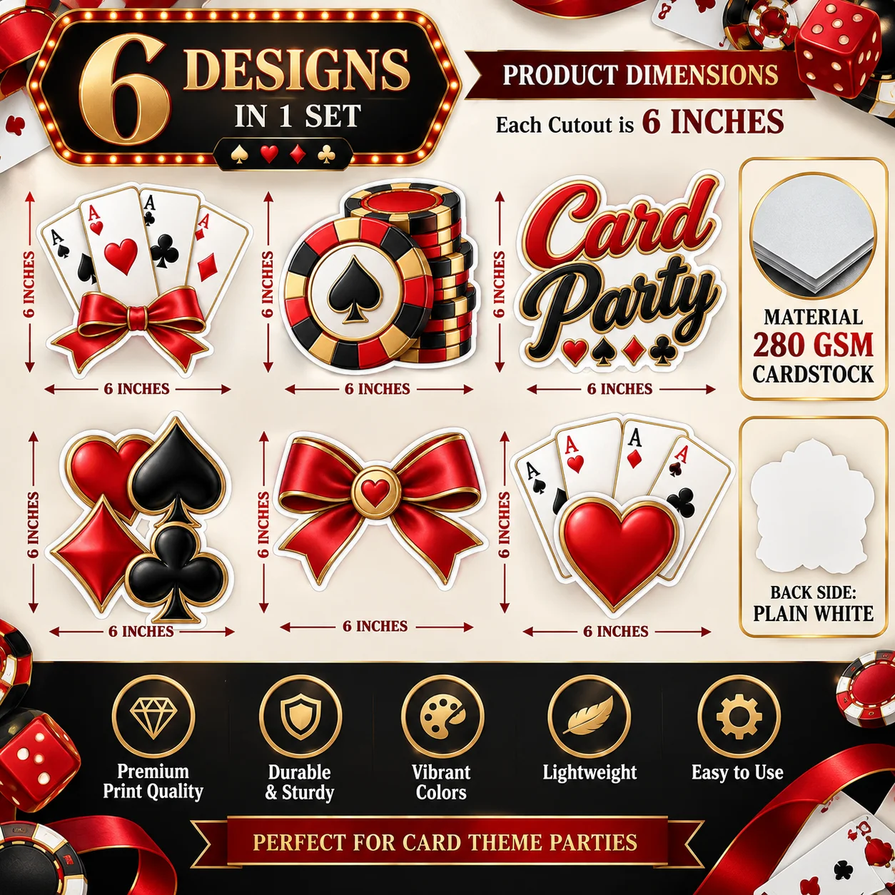 Card Party Theme Cutouts Birthday Party Supplies (Pack of 12) - 300 GSM Premium Cardstock Paper (Standard Size) - Premium Party Decor Supply by Party Decor Mall - View 2