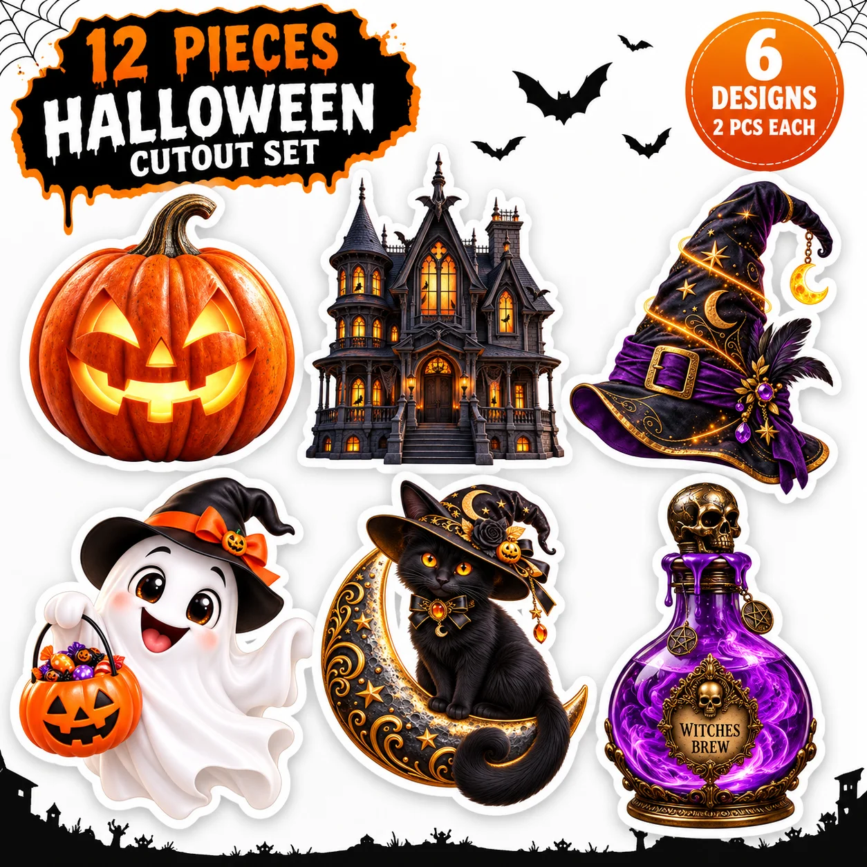 Halloween Theme Cutouts (Pack of 12) Party Supplies - 300 GSM Premium Cardstock Paper (Standard Size) [Single Sided HD Print] - Premium Party Decor Supply by Party Decor Mall - View 2
