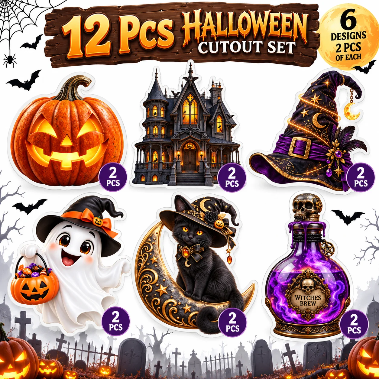 Halloween Theme Cutouts (Pack of 12) Party Supplies - 300 GSM Premium Cardstock Paper (Standard Size) [Single Sided HD Print] - Premium Party Decor Supply by Party Decor Mall - View 5