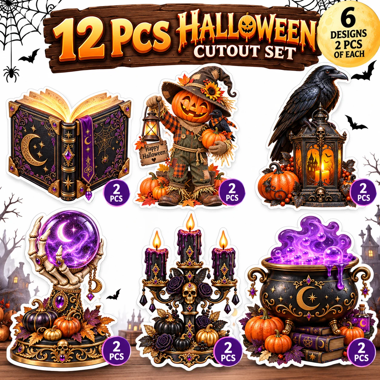 Halloween Theme Cutouts (Pack of 12) Party Supplies - 300 GSM Premium Cardstock Paper (Standard Size) [Single Sided HD Print] - Premium Party Decor Supply by Party Decor Mall - View 4