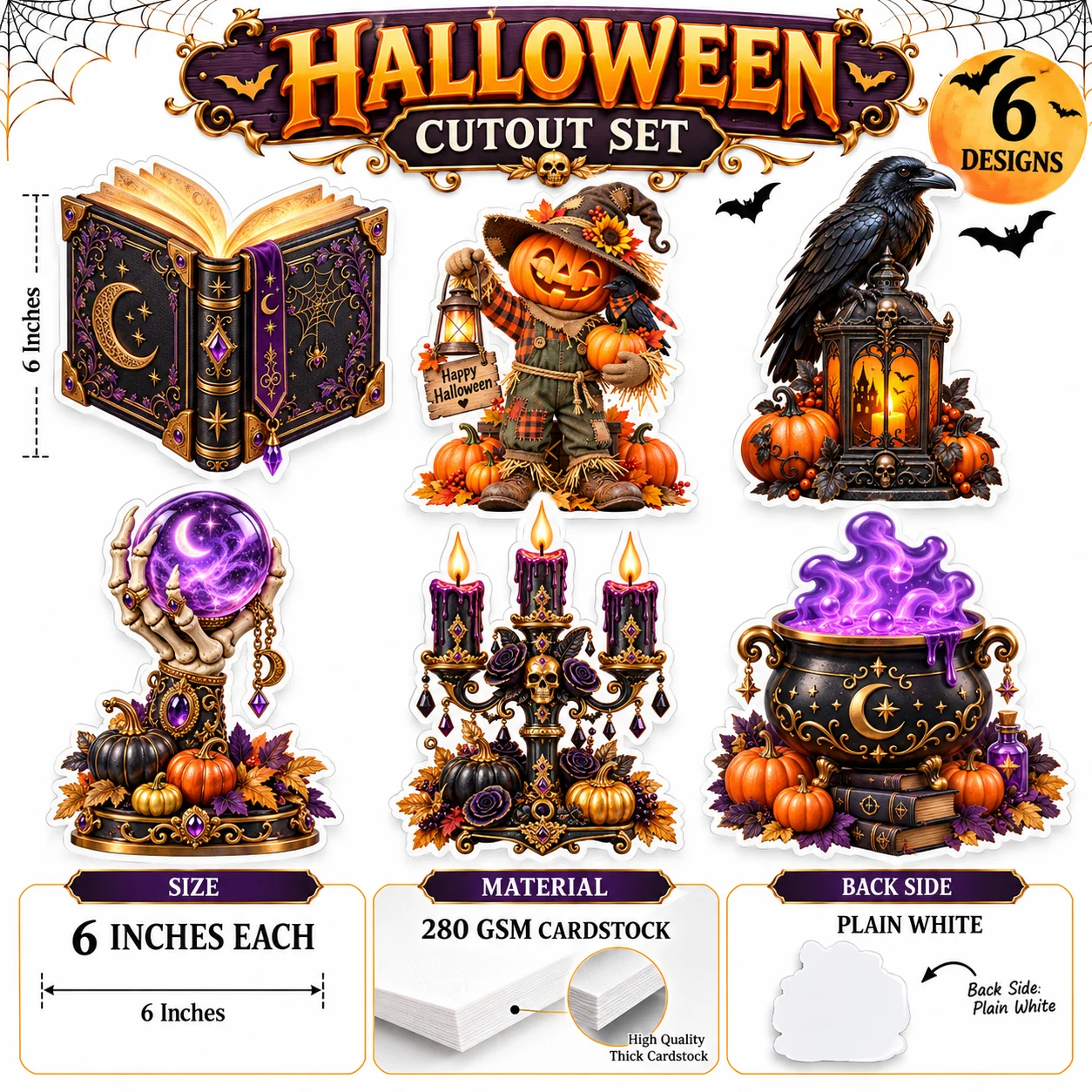 Halloween Theme Cutouts (Pack of 12) Party Supplies - 300 GSM Premium Cardstock Paper (Standard Size) [Single Sided HD Print] - Premium Party Decor Supply by Party Decor Mall - View 2