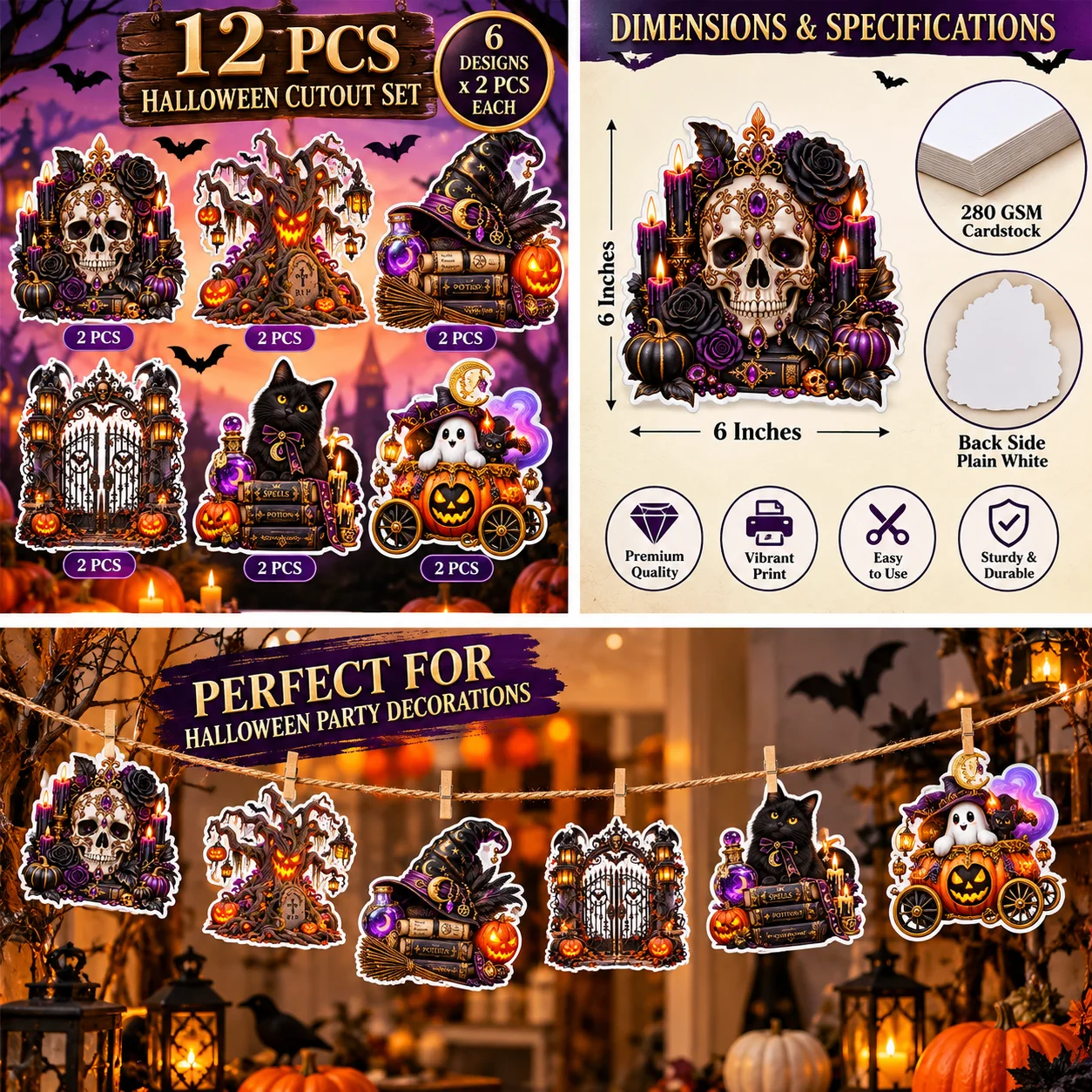 Halloween Theme Cutouts (Pack of 12) Party Supplies - 300 GSM Premium Cardstock Paper (Standard Size) [Single Sided HD Print] - Premium Party Decor Supply by Party Decor Mall - View 3