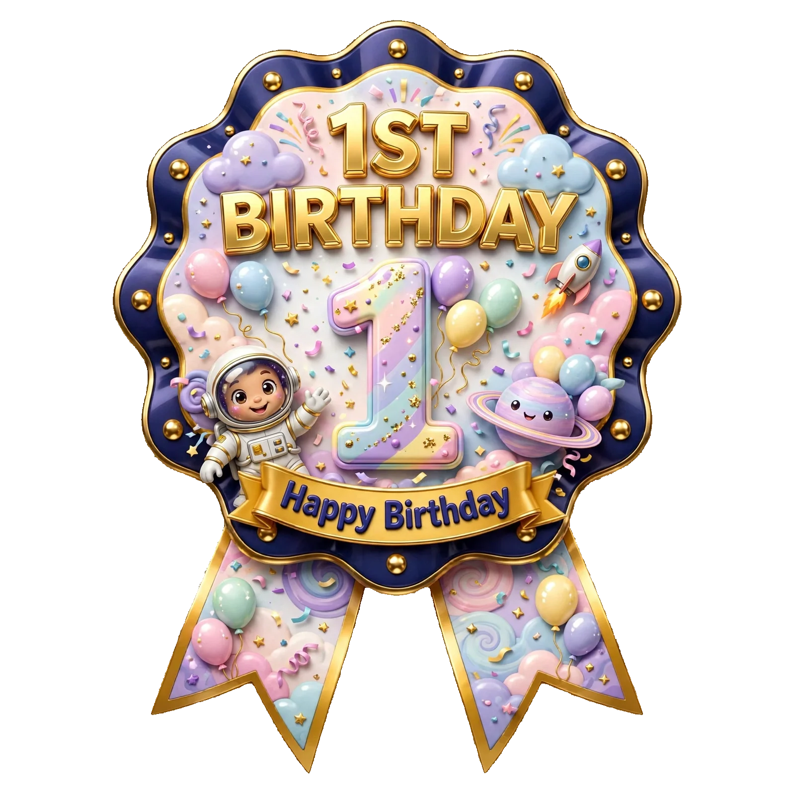 1st Birthday Theme Theme Badges Birthday Party Supplies (PACK OF 16) - 300 GSM Premium Cardstock with Pin (3.7 x 3 Inch) - Premium Party Decor Supply by Party Decor Mall - View 1