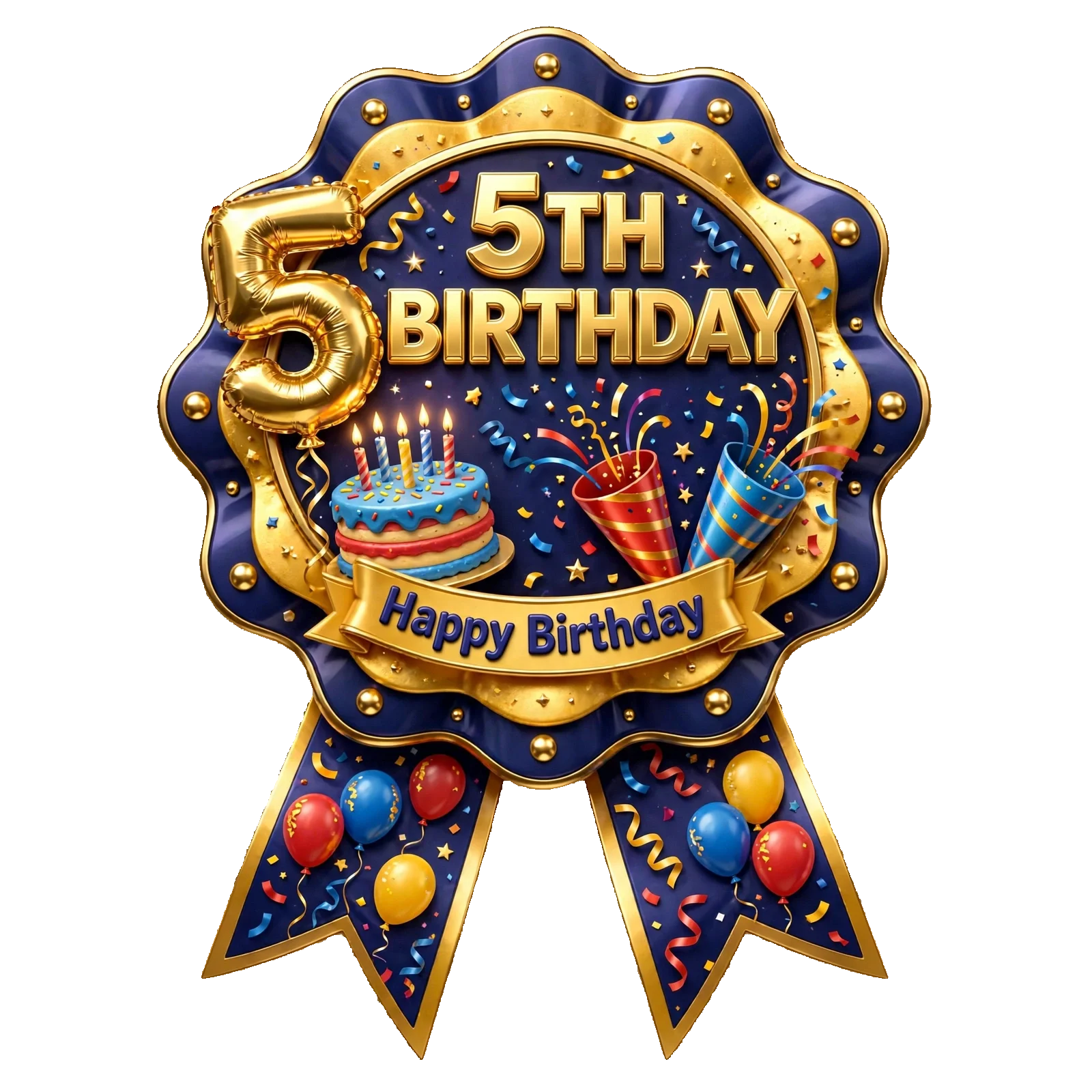 5th Birthday Theme Theme Badges Birthday Party Supplies (PACK OF 16) - 300 GSM Premium Cardstock with Pin (3.7 x 3 Inch) - Premium Party Decor Supply by Party Decor Mall - View 1
