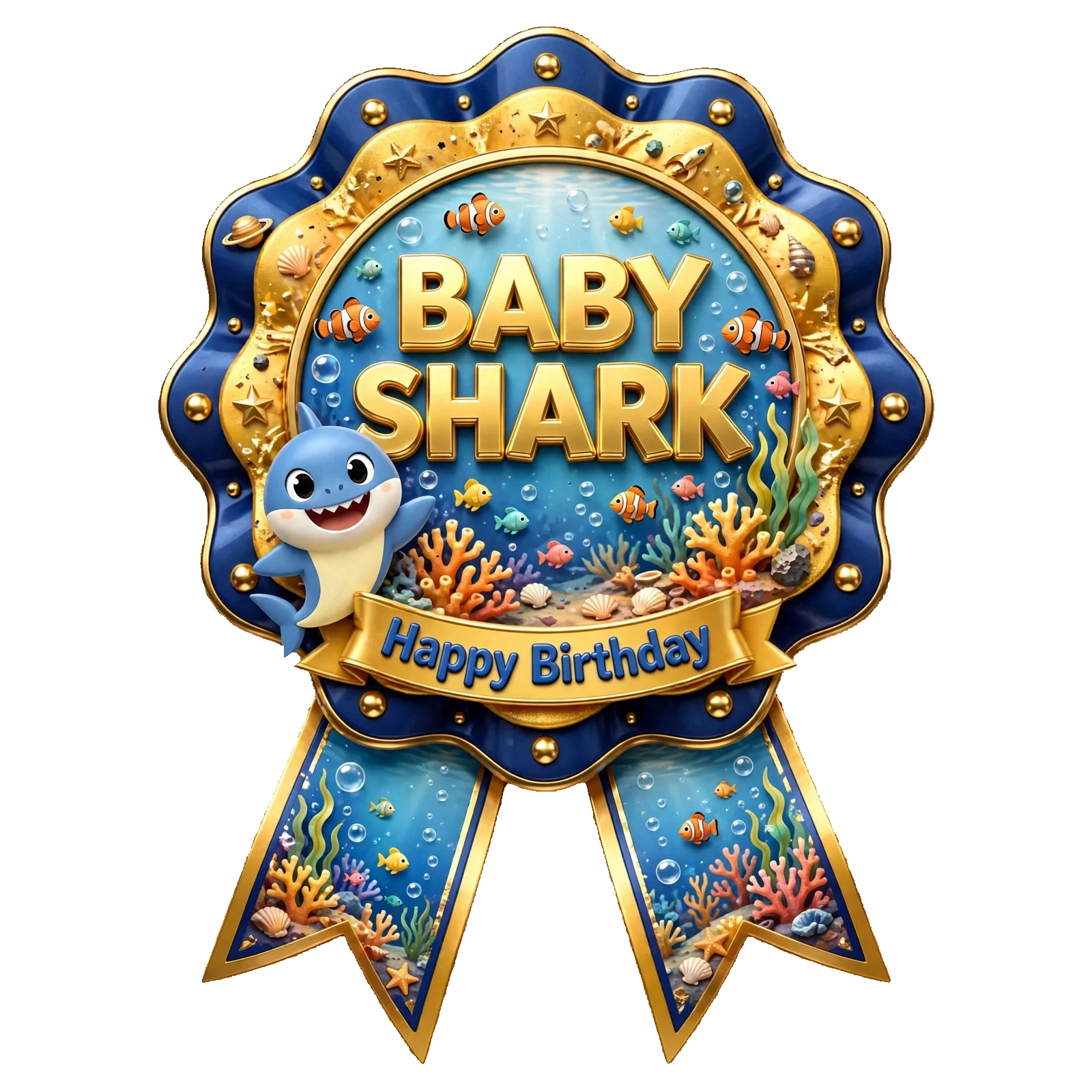 Baby Shark Theme Theme Badges Birthday Party Supplies (PACK OF 16) - 300 GSM Premium Cardstock with Pin (3.7 x 3 Inch) - Premium Party Decor Supply by Party Decor Mall - View 1