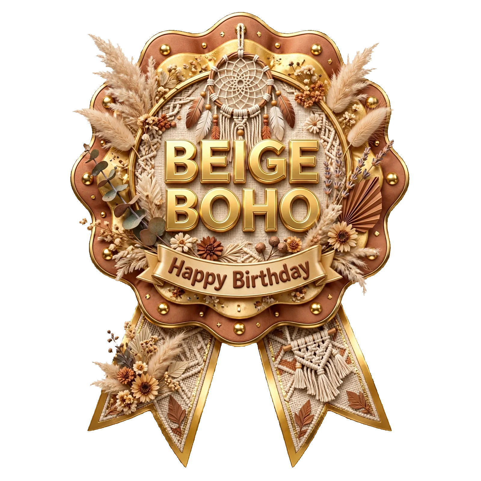 Beige Boho Theme Theme Badges Birthday Party Supplies (PACK OF 16) - 300 GSM Premium Cardstock with Pin (3.7 x 3 Inch) - Premium Party Decor Supply by Party Decor Mall - View 1