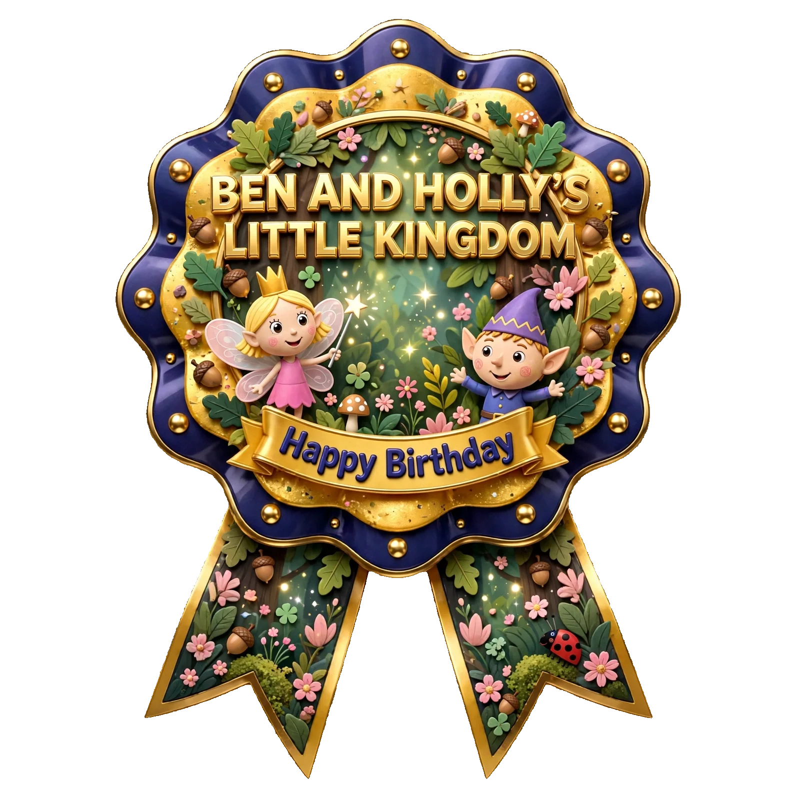 Ben & Holly's Little Kingdom Theme Theme Badges Birthday Party Supplies (PACK OF 16) - 300 GSM Premium Cardstock with Pin (3.7 x 3 Inch) - Premium Party Decor Supply by Party Decor Mall - View 1