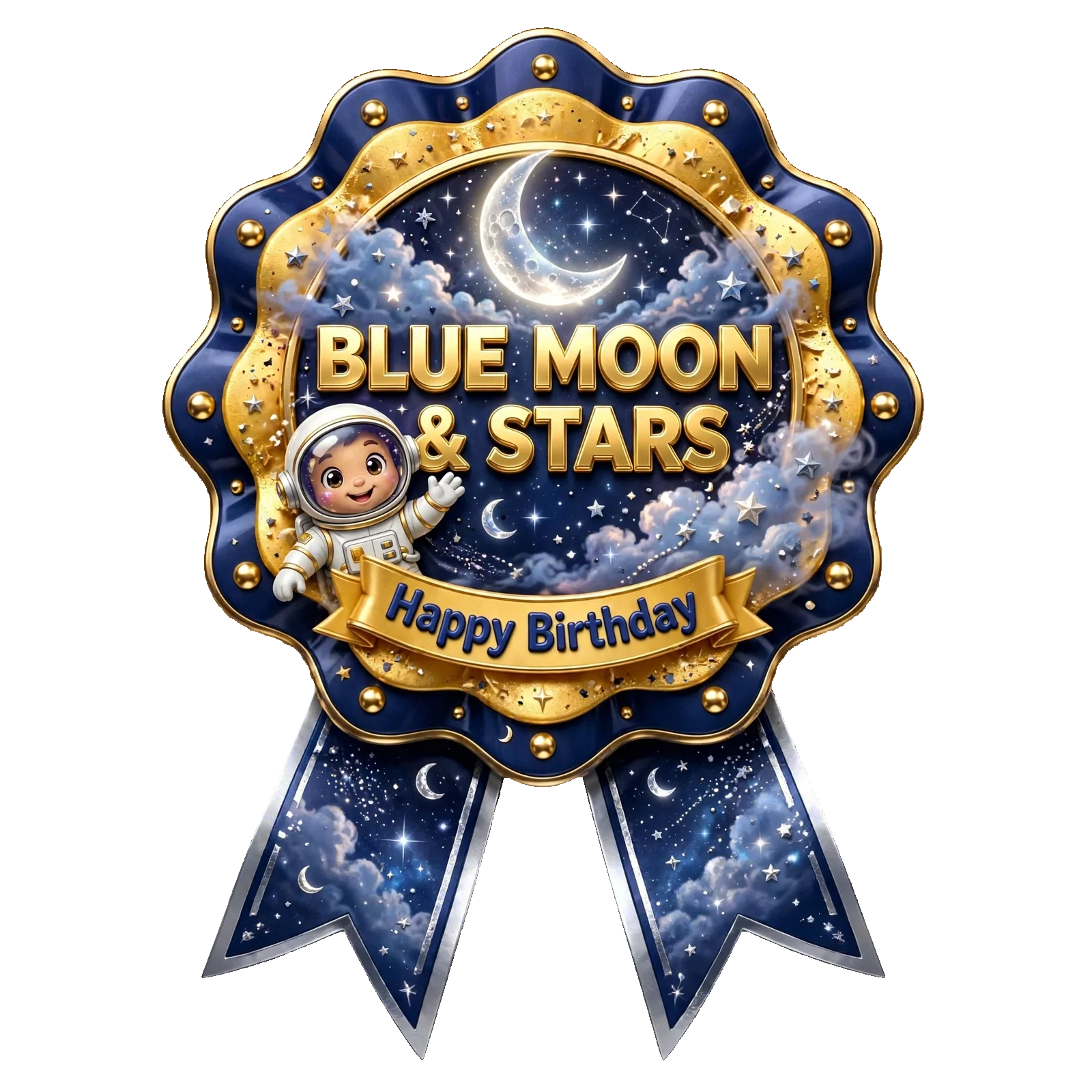 Blue Moon & Stars Theme Theme Badges Birthday Party Supplies (PACK OF 16) - 300 GSM Premium Cardstock with Pin (3.7 x 3 Inch) - Premium Party Decor Supply by Party Decor Mall - View 1