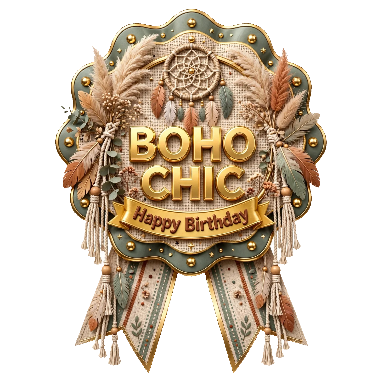 Boho Chic Theme Theme Badges Birthday Party Supplies (PACK OF 16) - 300 GSM Premium Cardstock with Pin (3.7 x 3 Inch) - Premium Party Decor Supply by Party Decor Mall - View 1