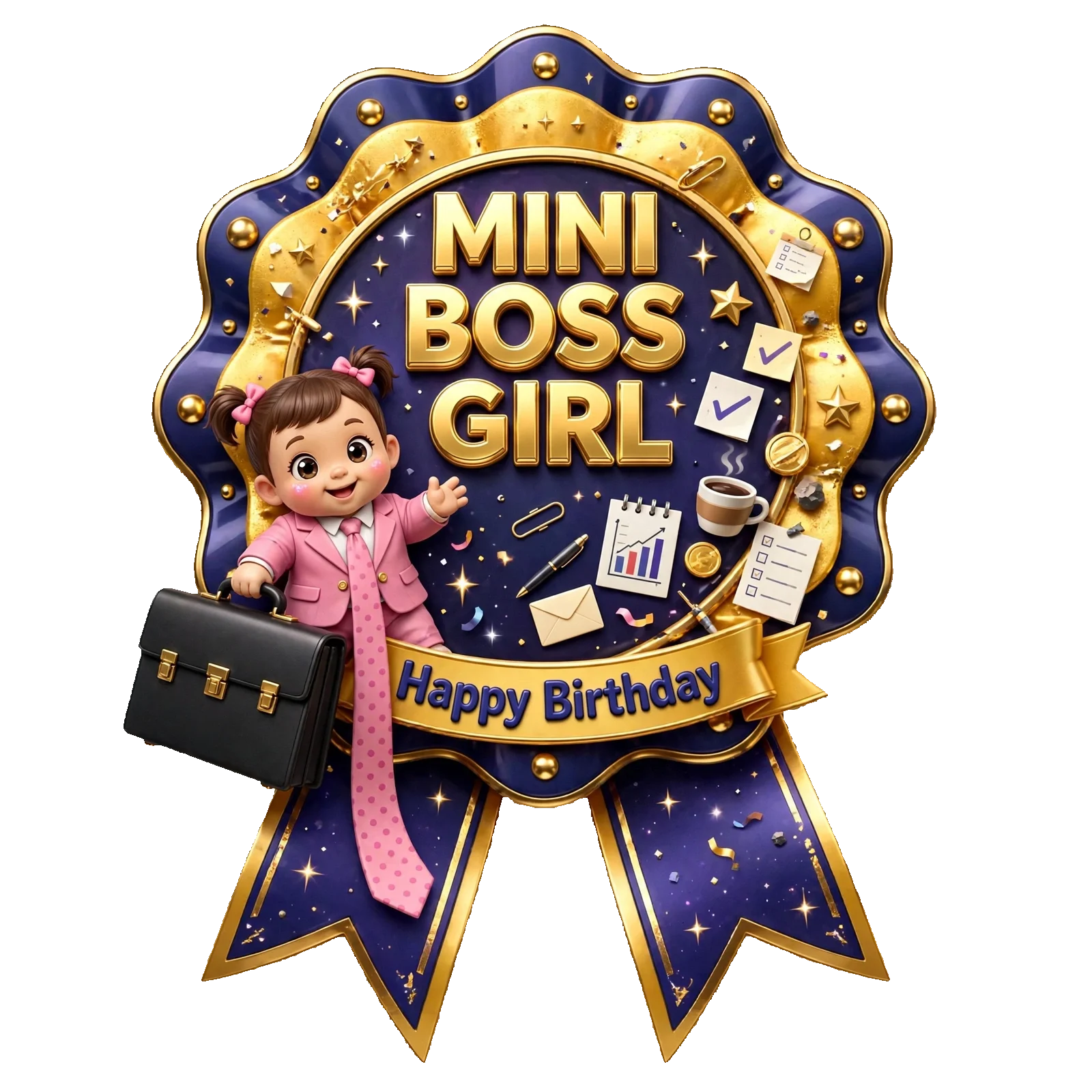Boss Baby Girl Theme Theme Badges Birthday Party Supplies (PACK OF 16) - 300 GSM Premium Cardstock with Pin (3.7 x 3 Inch) - Premium Party Decor Supply by Party Decor Mall - View 1