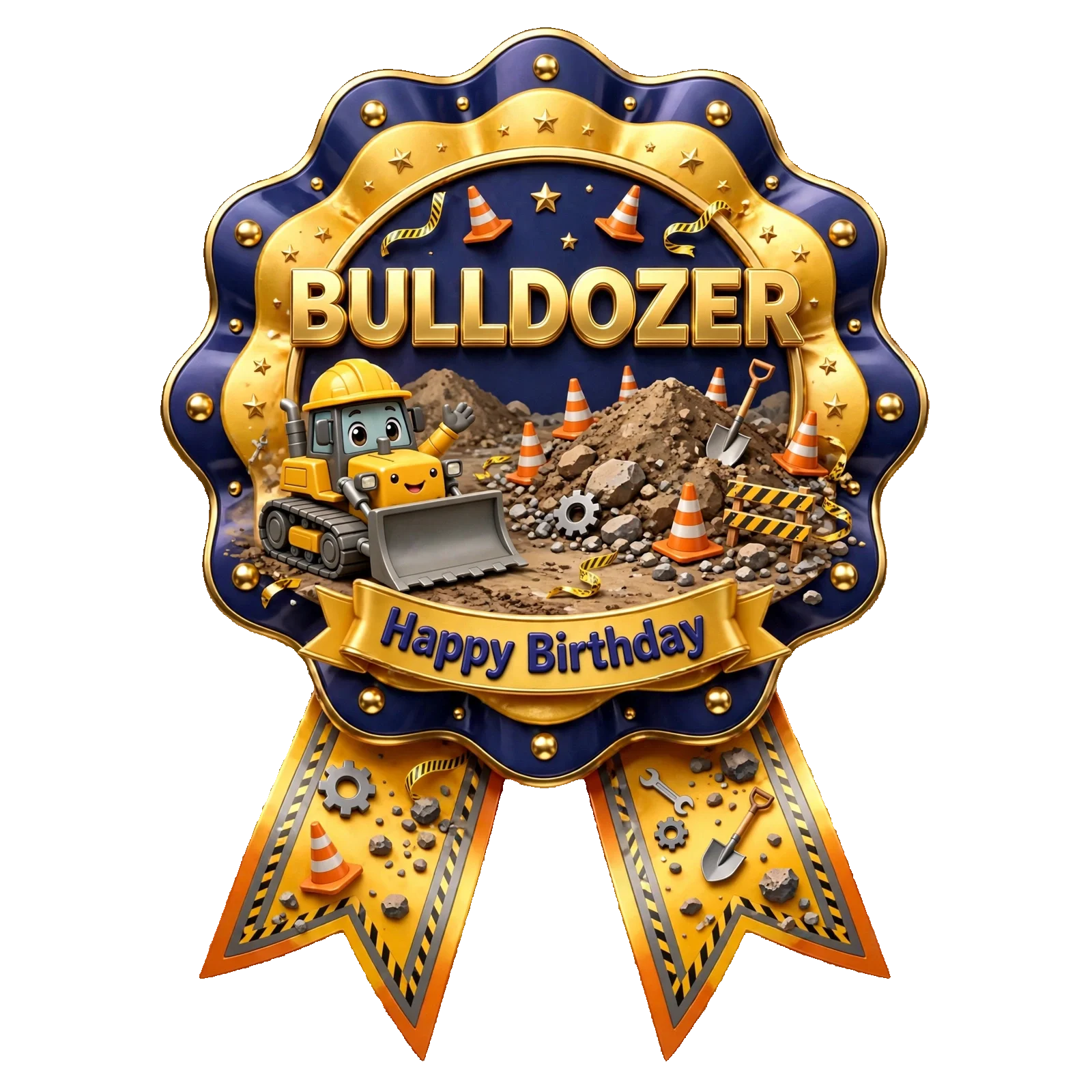 Bulldozer Theme Theme Badges Birthday Party Supplies (PACK OF 16) - 300 GSM Premium Cardstock with Pin (3.7 x 3 Inch) - Premium Party Decor Supply by Party Decor Mall - View 1