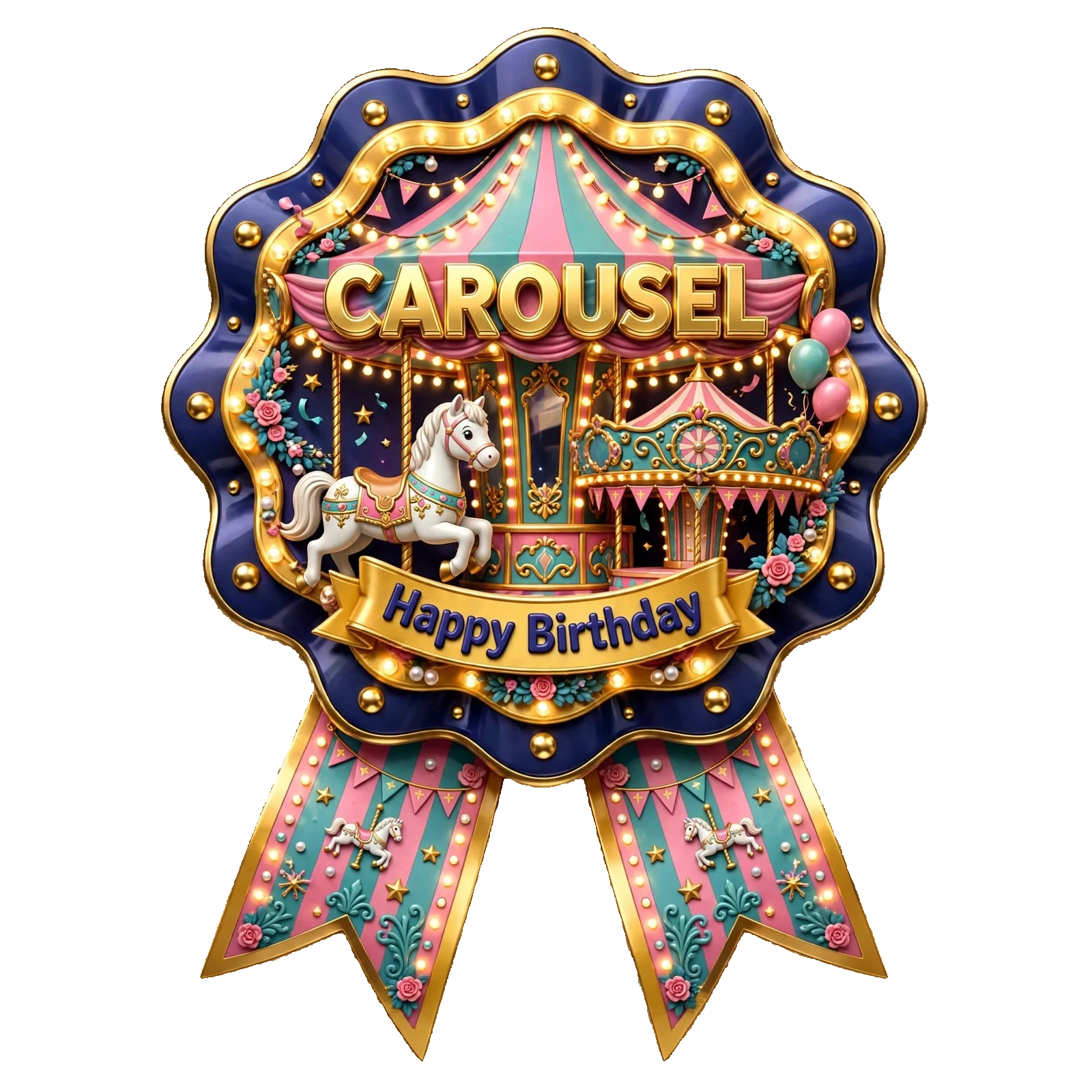 Carousel Theme Theme Badges Birthday Party Supplies (PACK OF 16) - 300 GSM Premium Cardstock with Pin (3.7 x 3 Inch) - Premium Party Decor Supply by Party Decor Mall - View 1