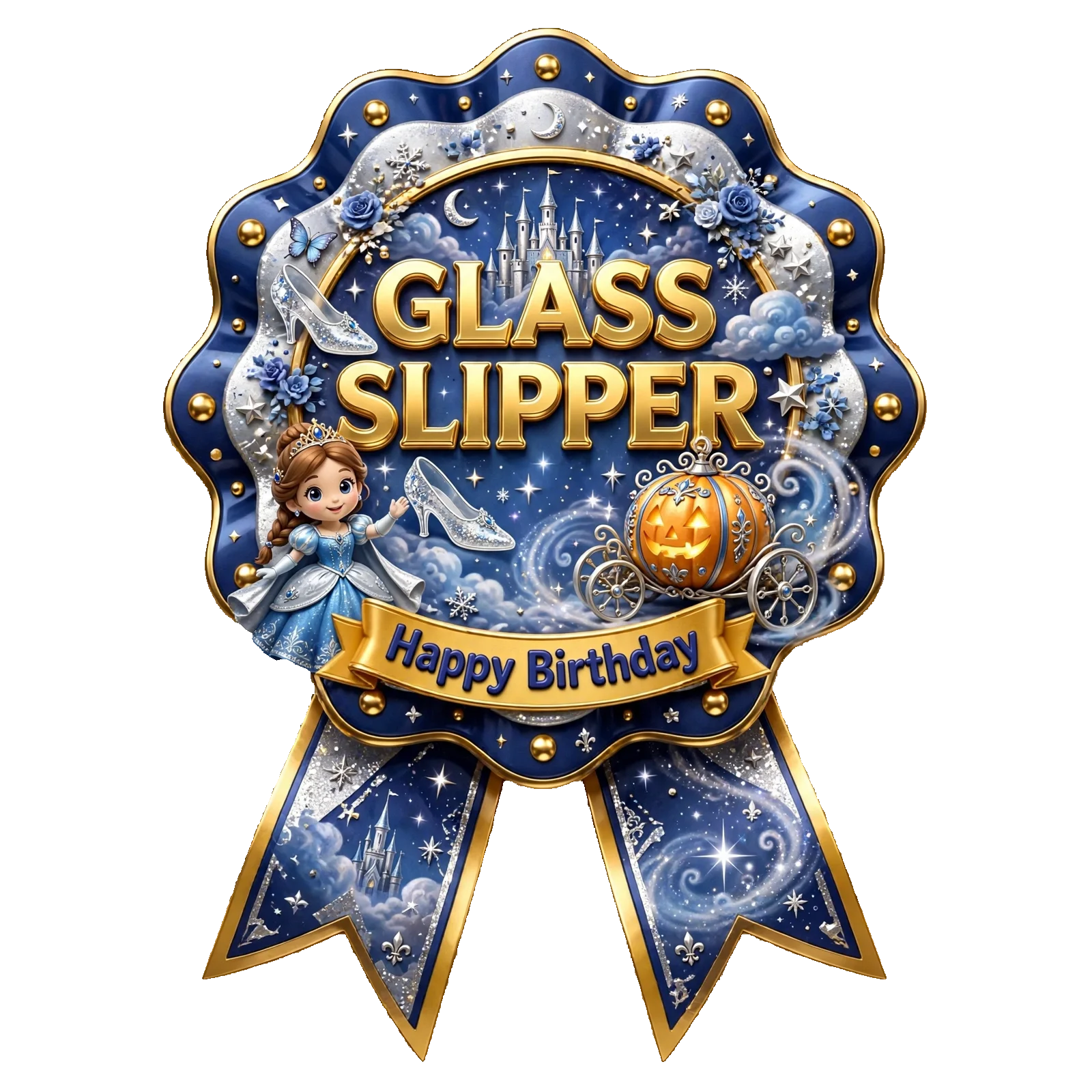 Cinderella Inspired Theme Theme Badges Birthday Party Supplies (PACK OF 16) - 300 GSM Premium Cardstock with Pin (3.7 x 3 Inch) - Premium Party Decor Supply by Party Decor Mall - View 1
