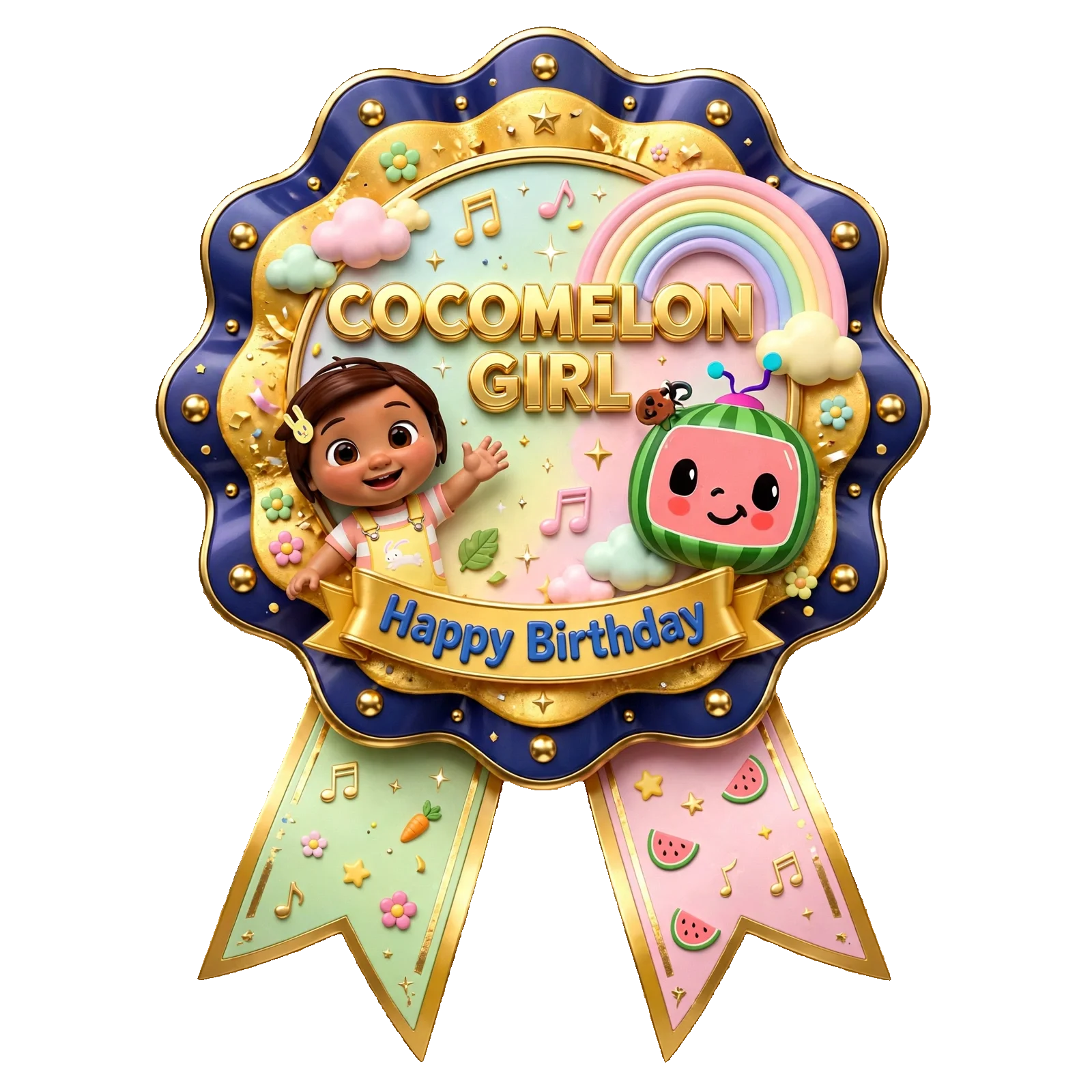 Cocomelon Girl Theme Theme Badges Birthday Party Supplies (PACK OF 16) - 300 GSM Premium Cardstock with Pin (3.7 x 3 Inch) - Premium Party Decor Supply by Party Decor Mall - View 1