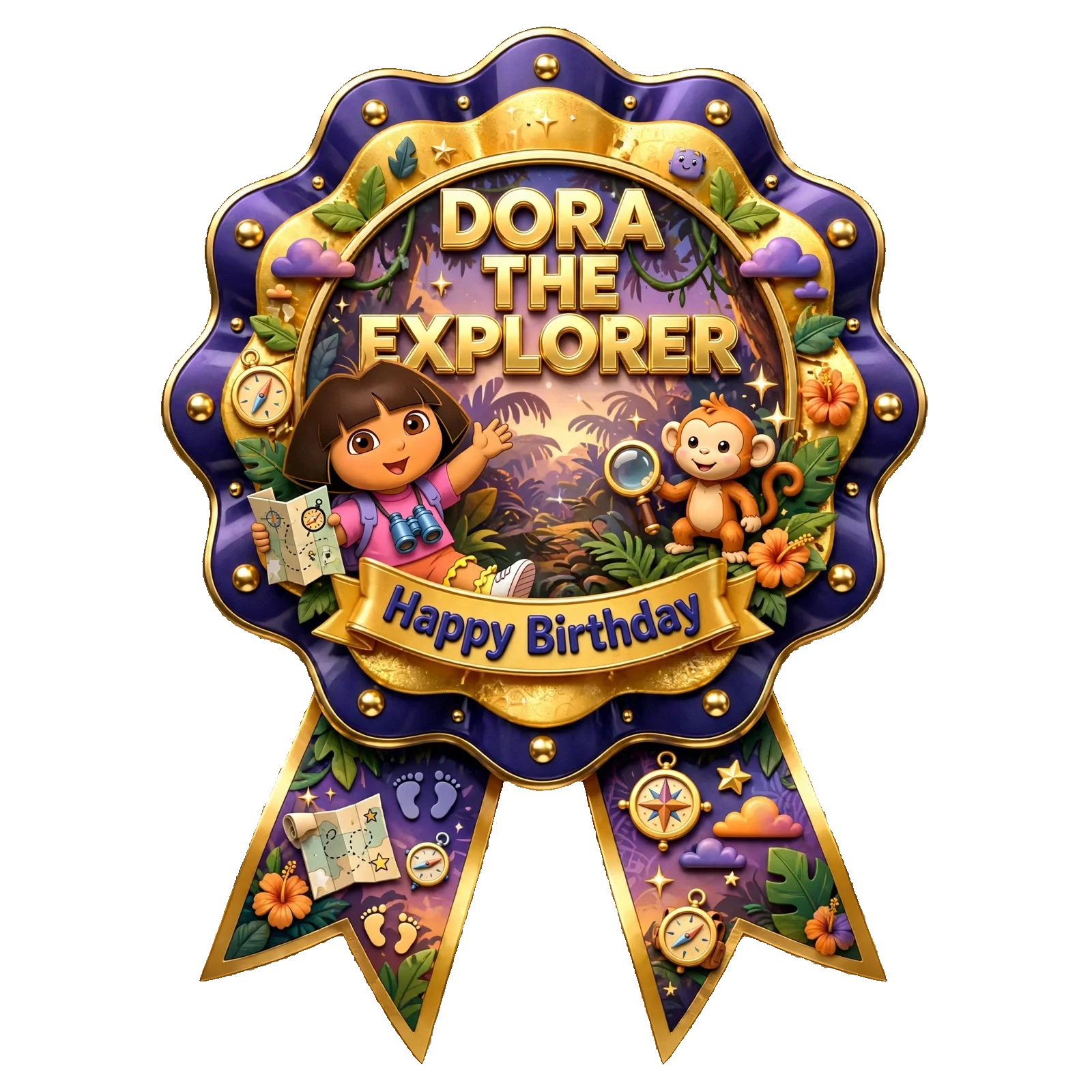 Dora The Explorer Theme Theme Badges Birthday Party Supplies (PACK OF 16) - 300 GSM Premium Cardstock with Pin (3.7 x 3 Inch) - Premium Party Decor Supply by Party Decor Mall - View 1