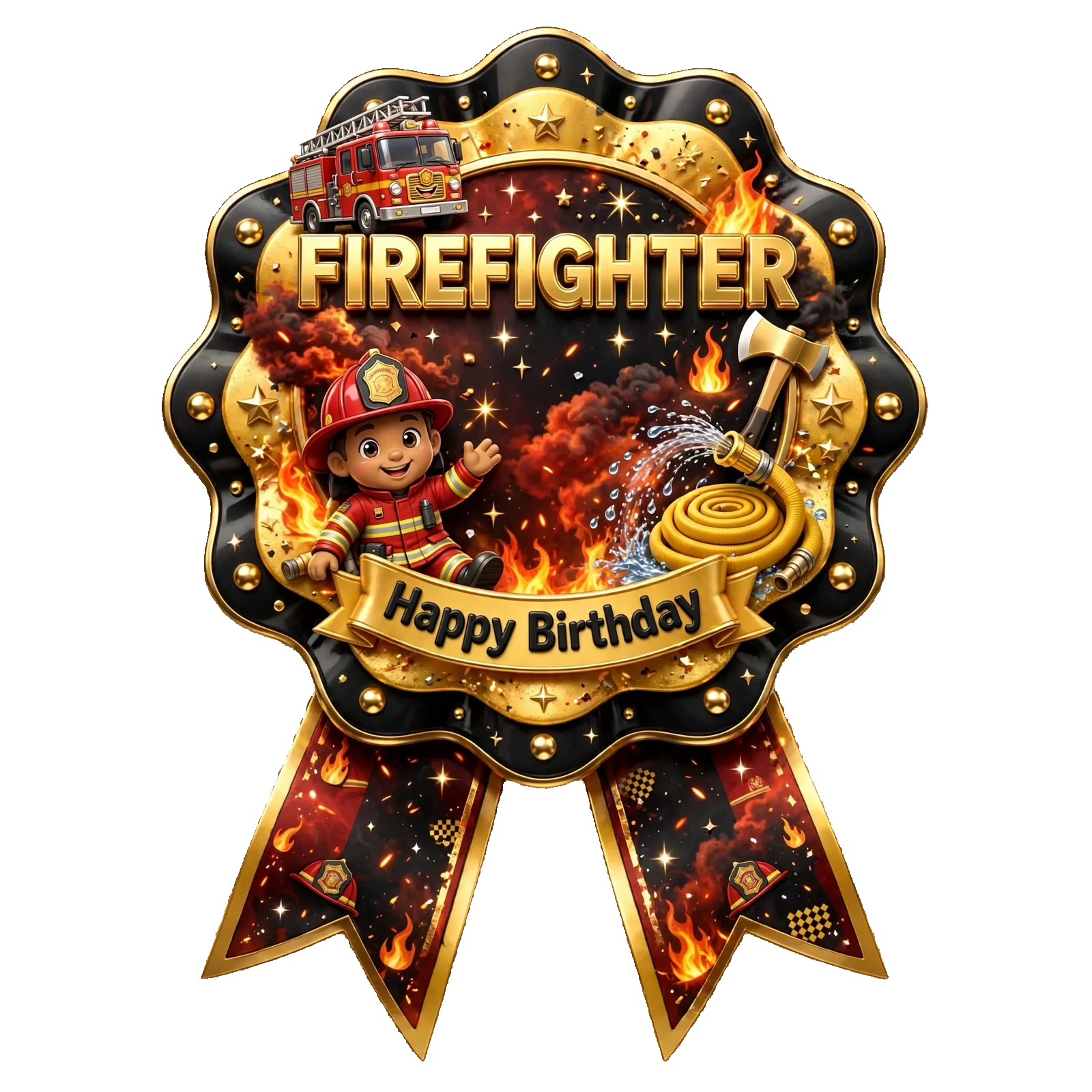 Firefighter Theme Theme Badges Birthday Party Supplies (PACK OF 16) - 300 GSM Premium Cardstock with Pin (3.7 x 3 Inch) - Premium Party Decor Supply by Party Decor Mall - View 1