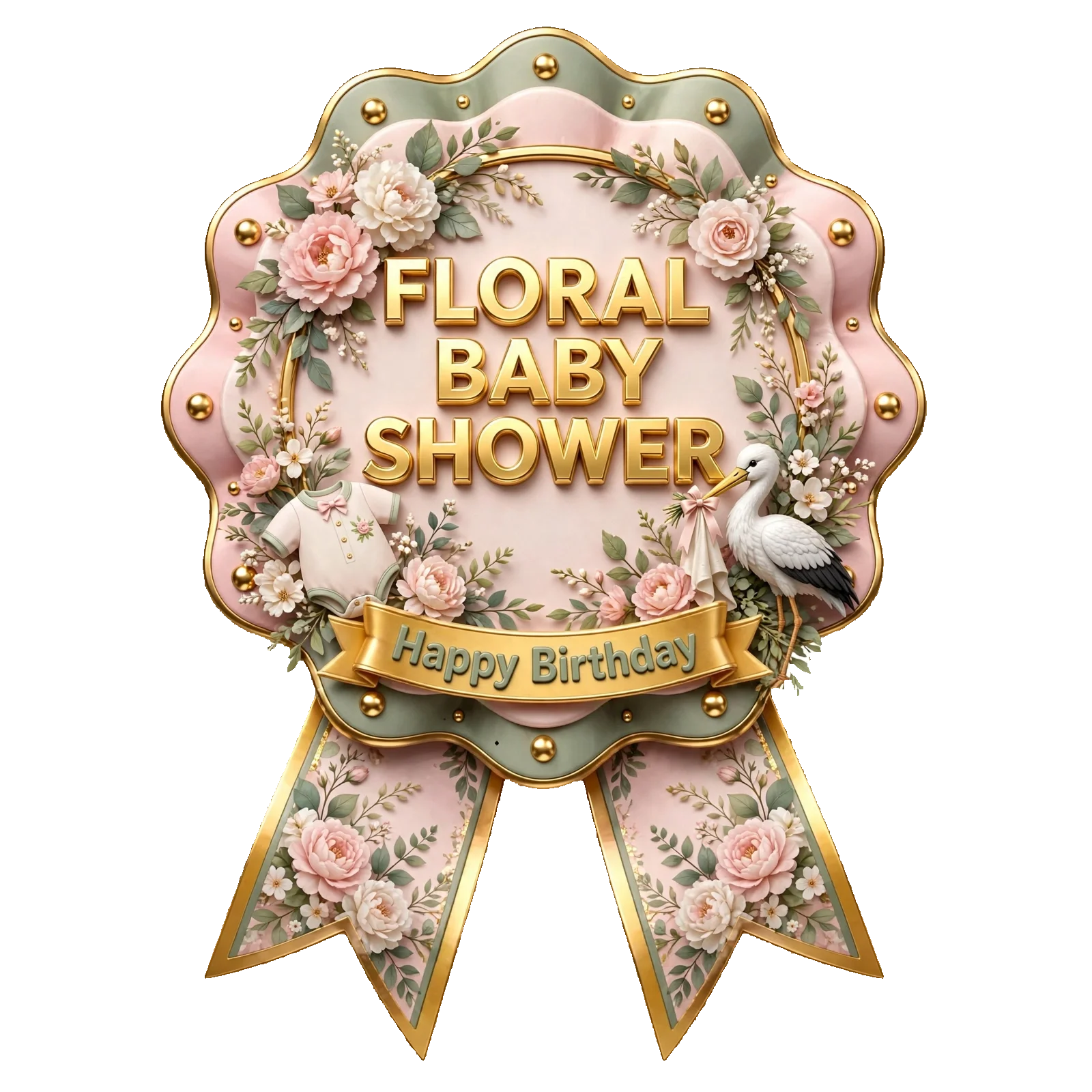 Floral Baby Shower Theme Theme Badges Birthday Party Supplies (PACK OF 16) - 300 GSM Premium Cardstock with Pin (3.7 x 3 Inch) - Premium Party Decor Supply by Party Decor Mall - View 1