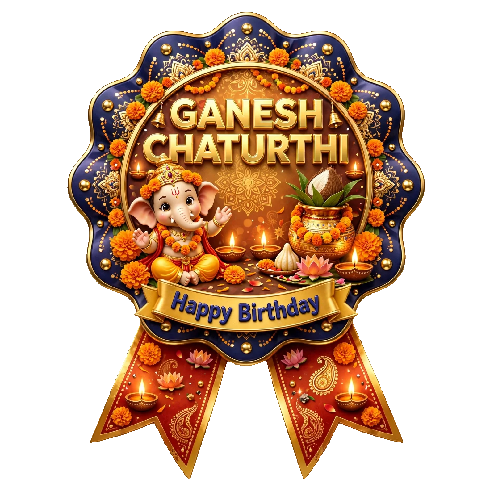 Ganesh Chaturthi Theme Theme Badges Birthday Party Supplies (PACK OF 16) - 300 GSM Premium Cardstock with Pin (3.7 x 3 Inch) - Premium Party Decor Supply by Party Decor Mall - View 1
